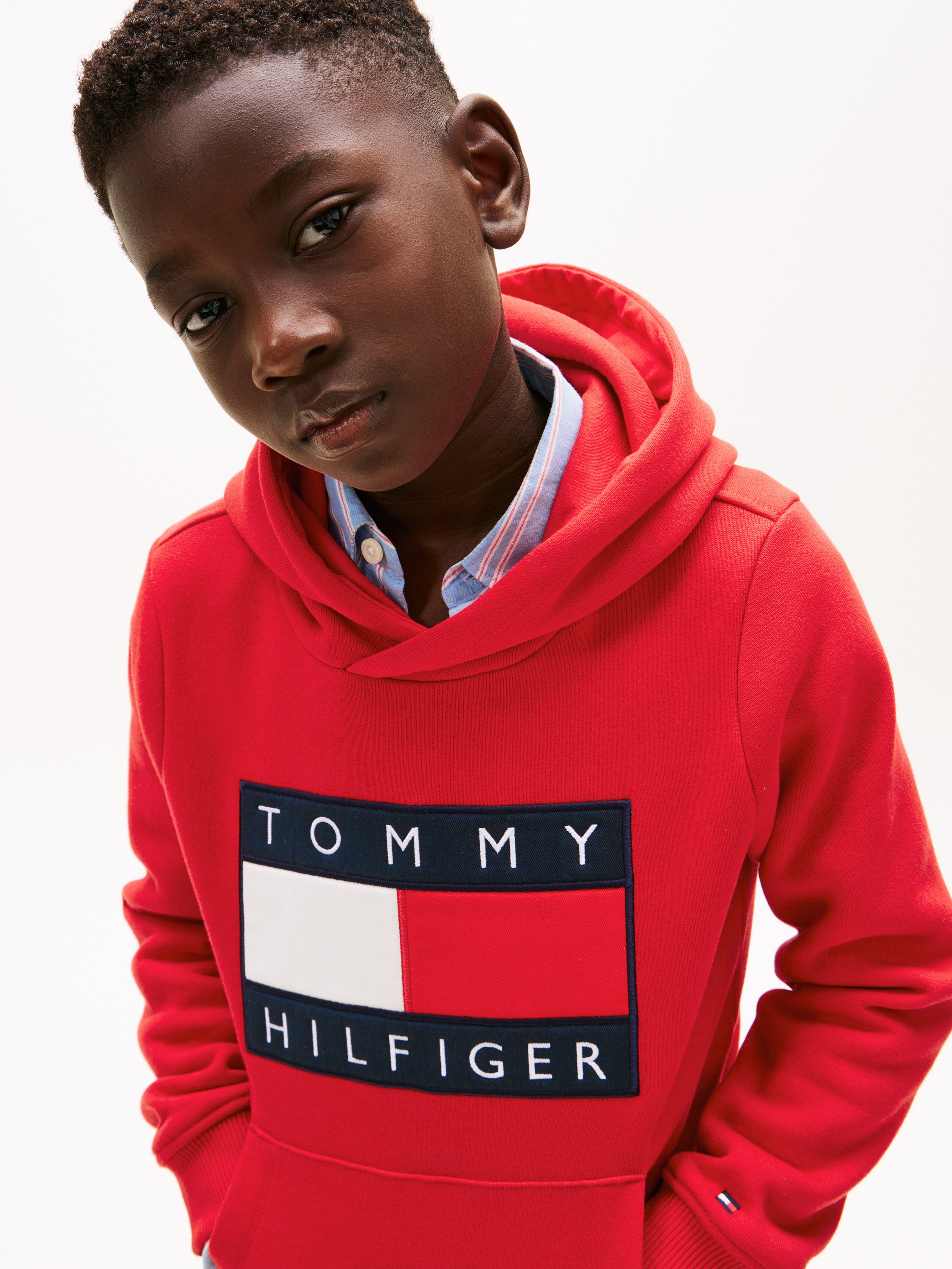 Sweatshirt com Capuz e Logótipo de Bandeira Tommy Hilfiger Vermelho-3