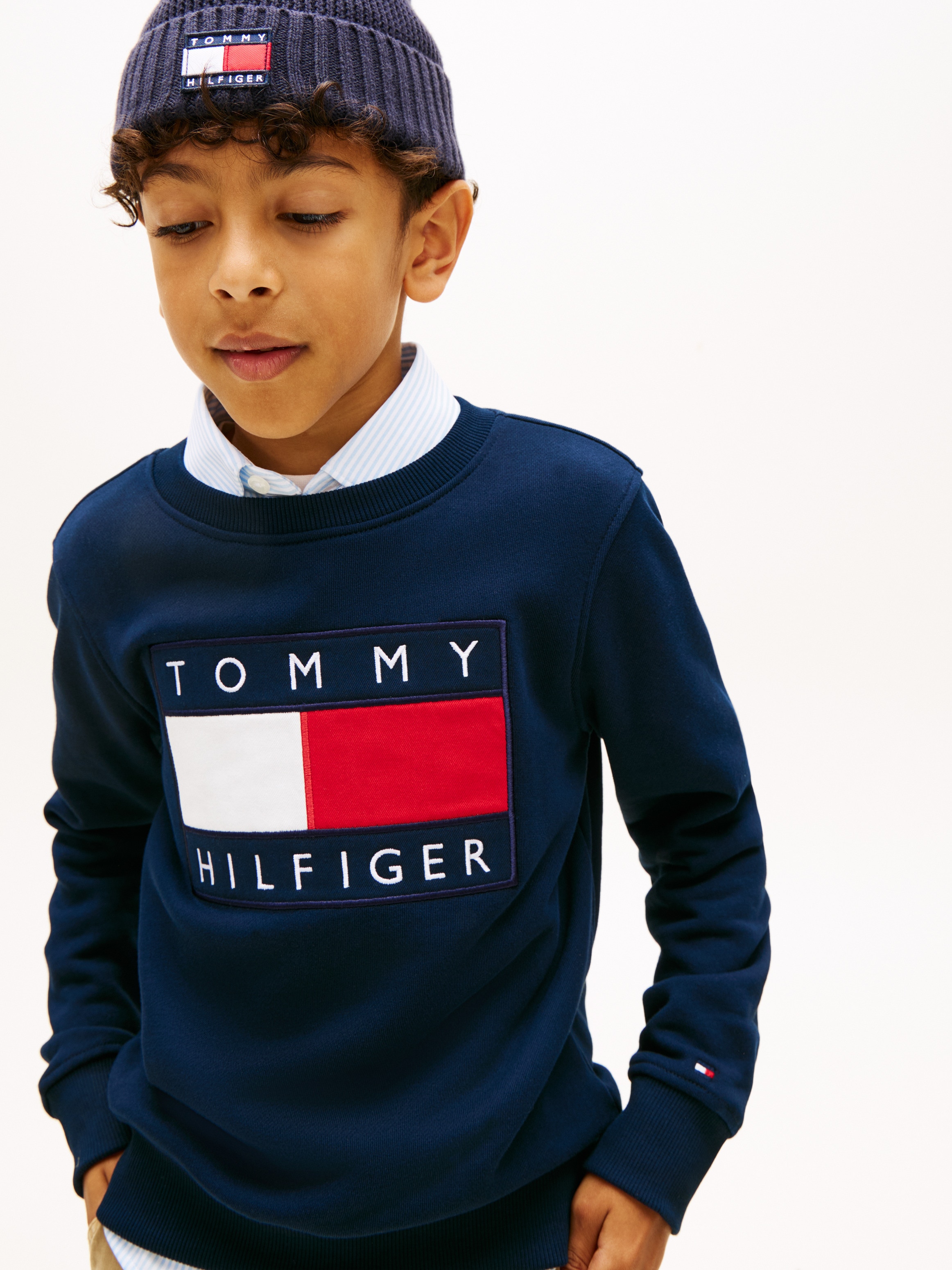 Sweatshirt com Gola Redonda e Logótipo de Bandeira Azul-3