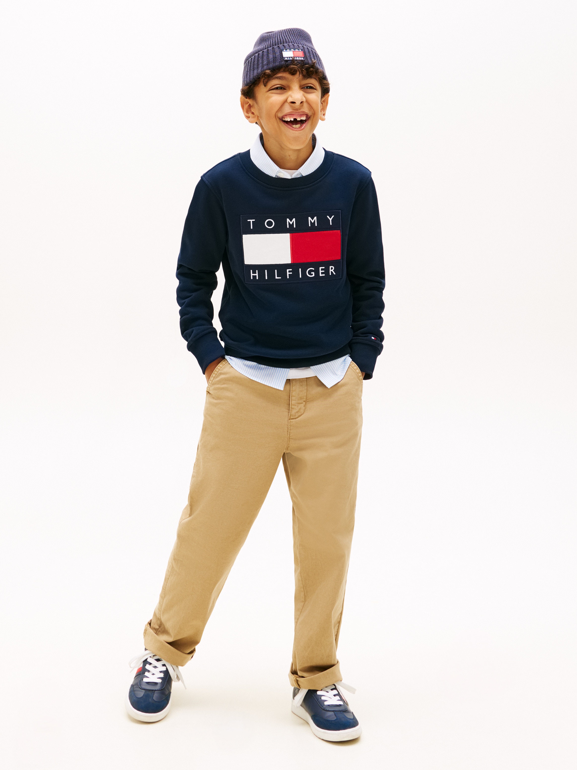 Sweatshirt com Gola Redonda e Logótipo de Bandeira Azul-4