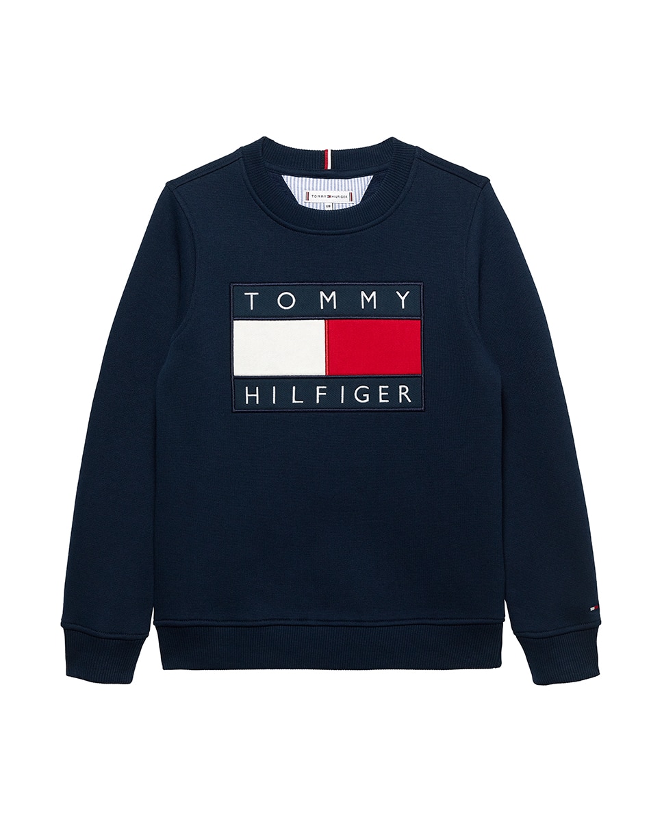 Sweatshirt com Gola Redonda e Logótipo de Bandeira Azul-5