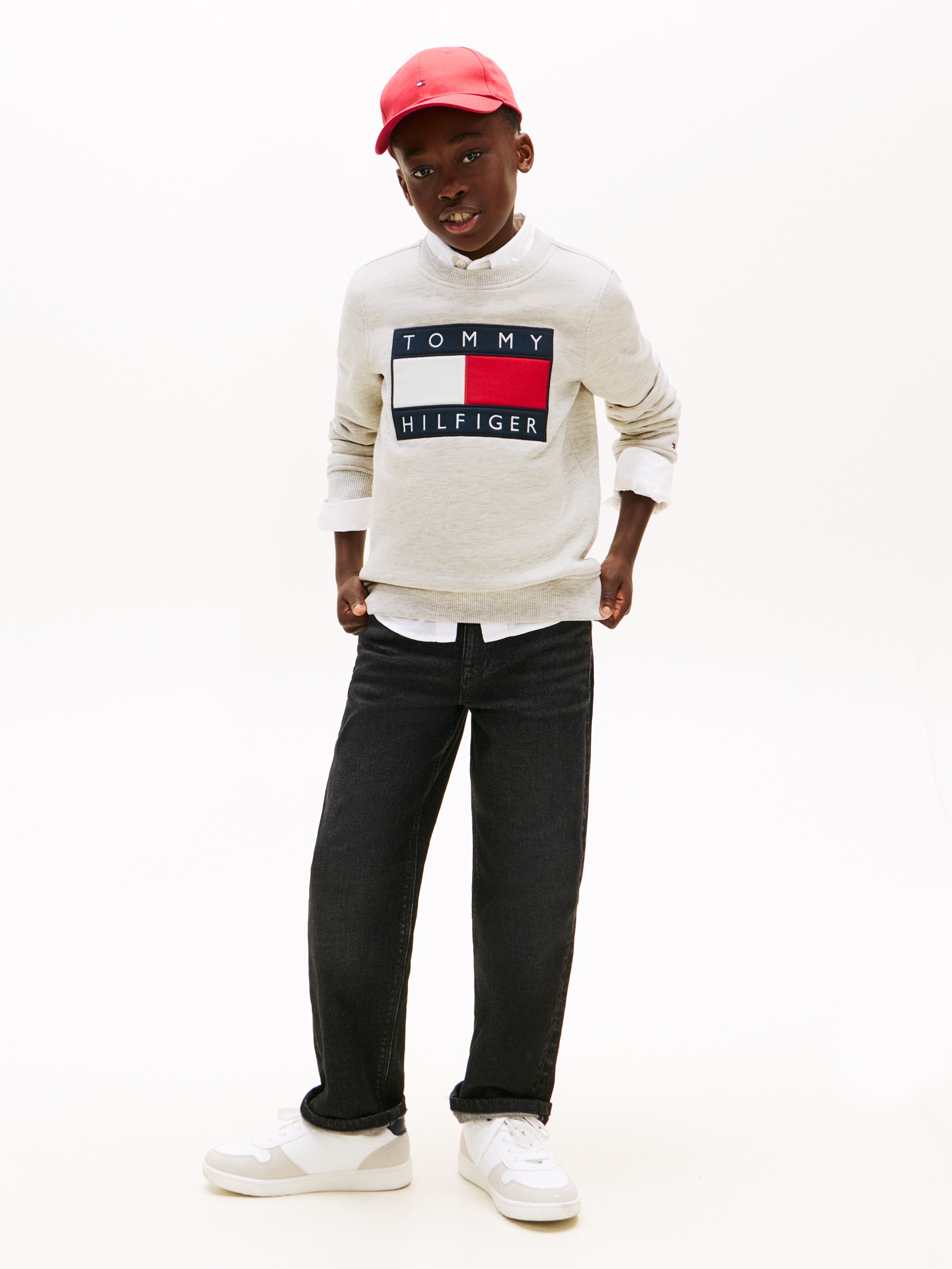 Sweatshirt com Gola Redonda e Logótipo de Bandeira Tommy Hilfiger Cinzento-4