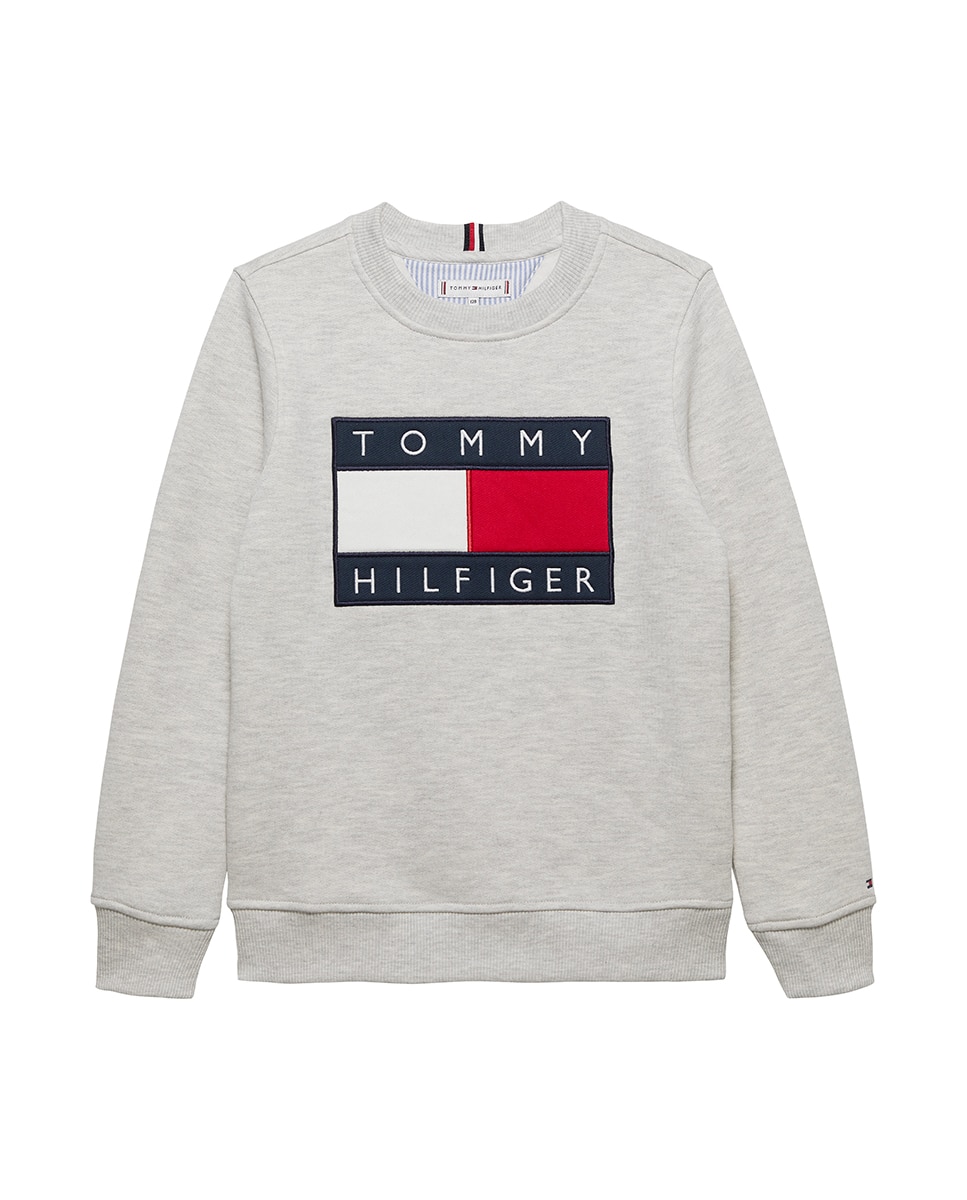 Sweatshirt com Gola Redonda e Logótipo de Bandeira Tommy Hilfiger Cinzento-5
