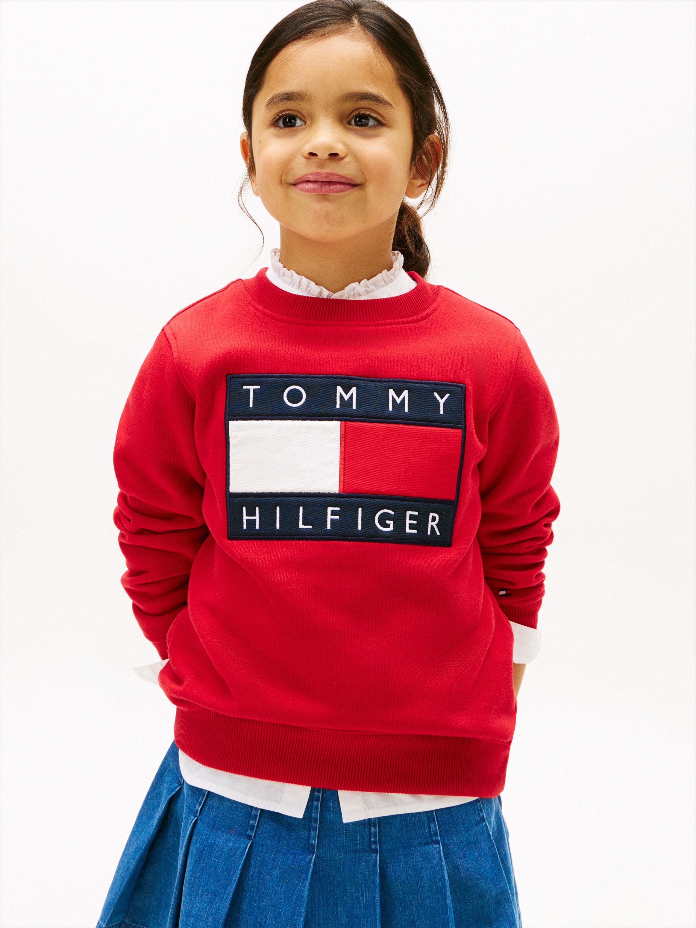 Sweatshirt com Decote Redondo e Logótipo de Bandeira Tommy Hilfiger Vermelho-1