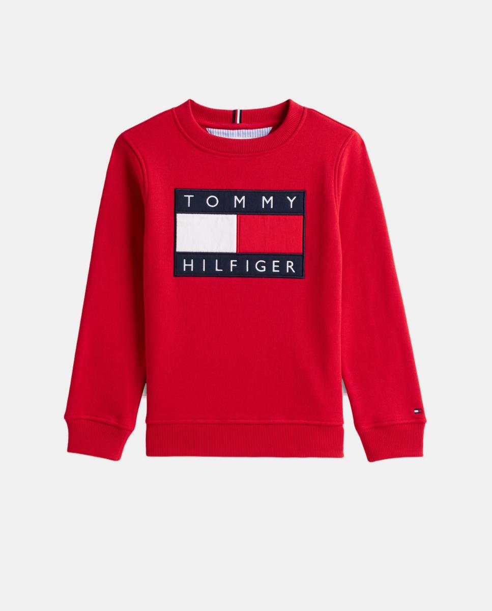 Sweatshirt com Decote Redondo e Logótipo de Bandeira Tommy Hilfiger Vermelho-5