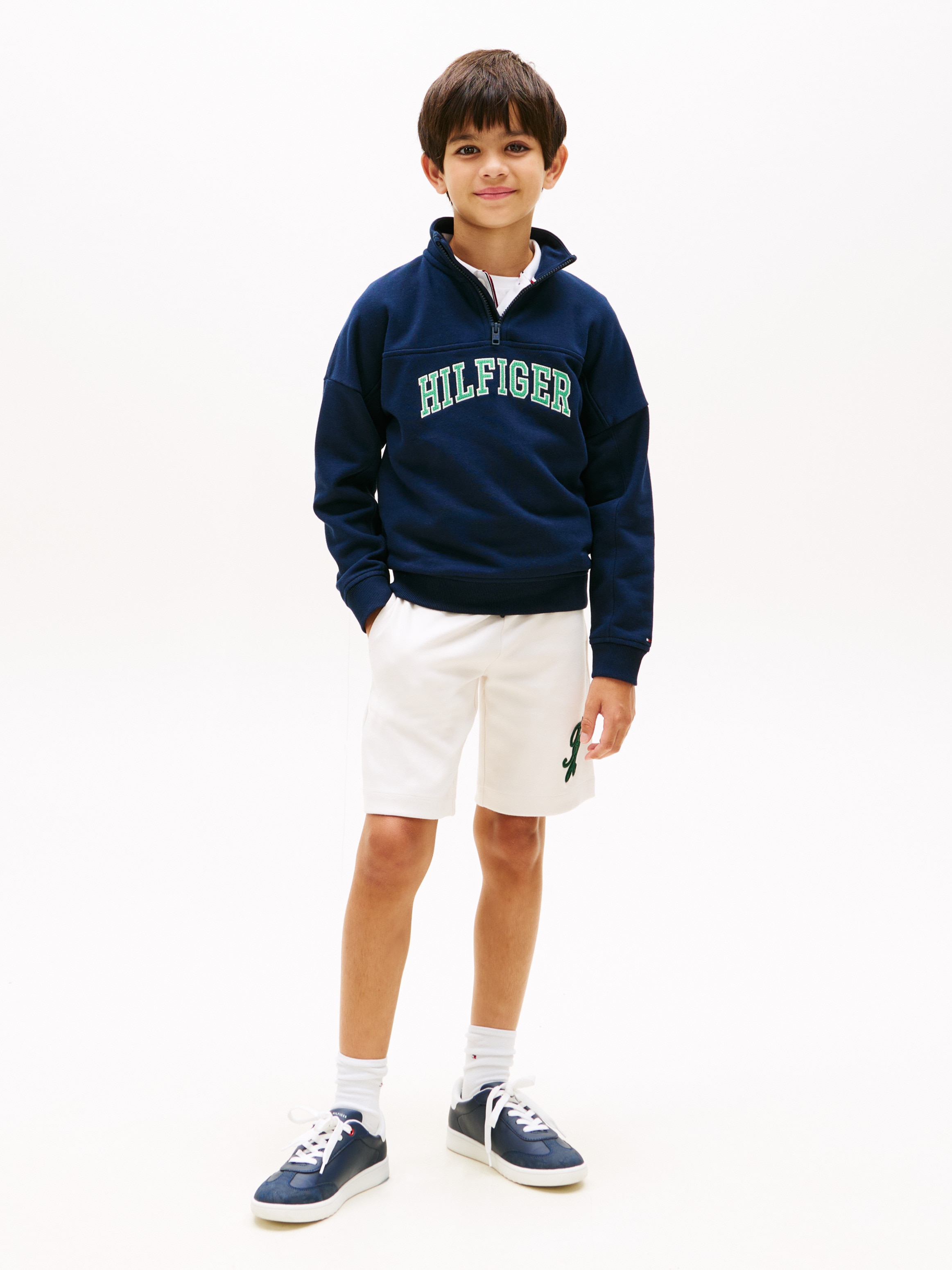 Sweatshirt com Meio Fecho de Correr e Logótipo em Contraste Azul-4