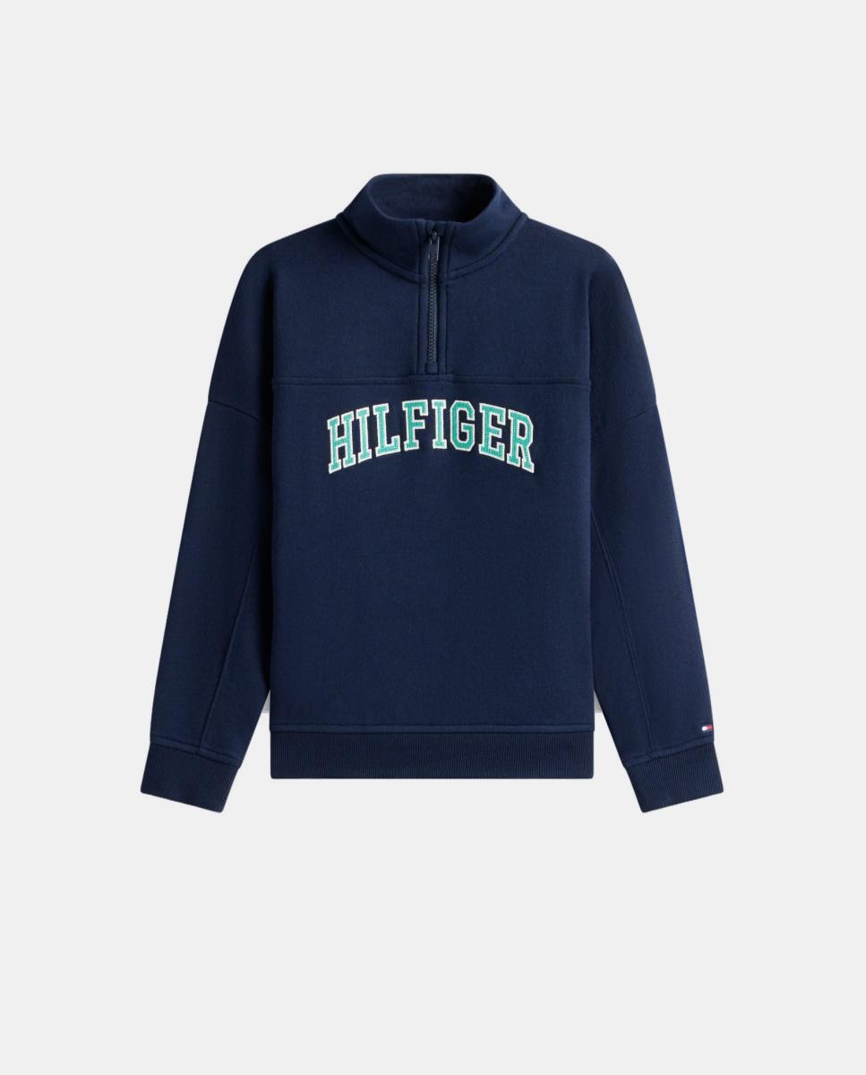 Sweatshirt com Meio Fecho de Correr e Logótipo em Contraste Azul-5