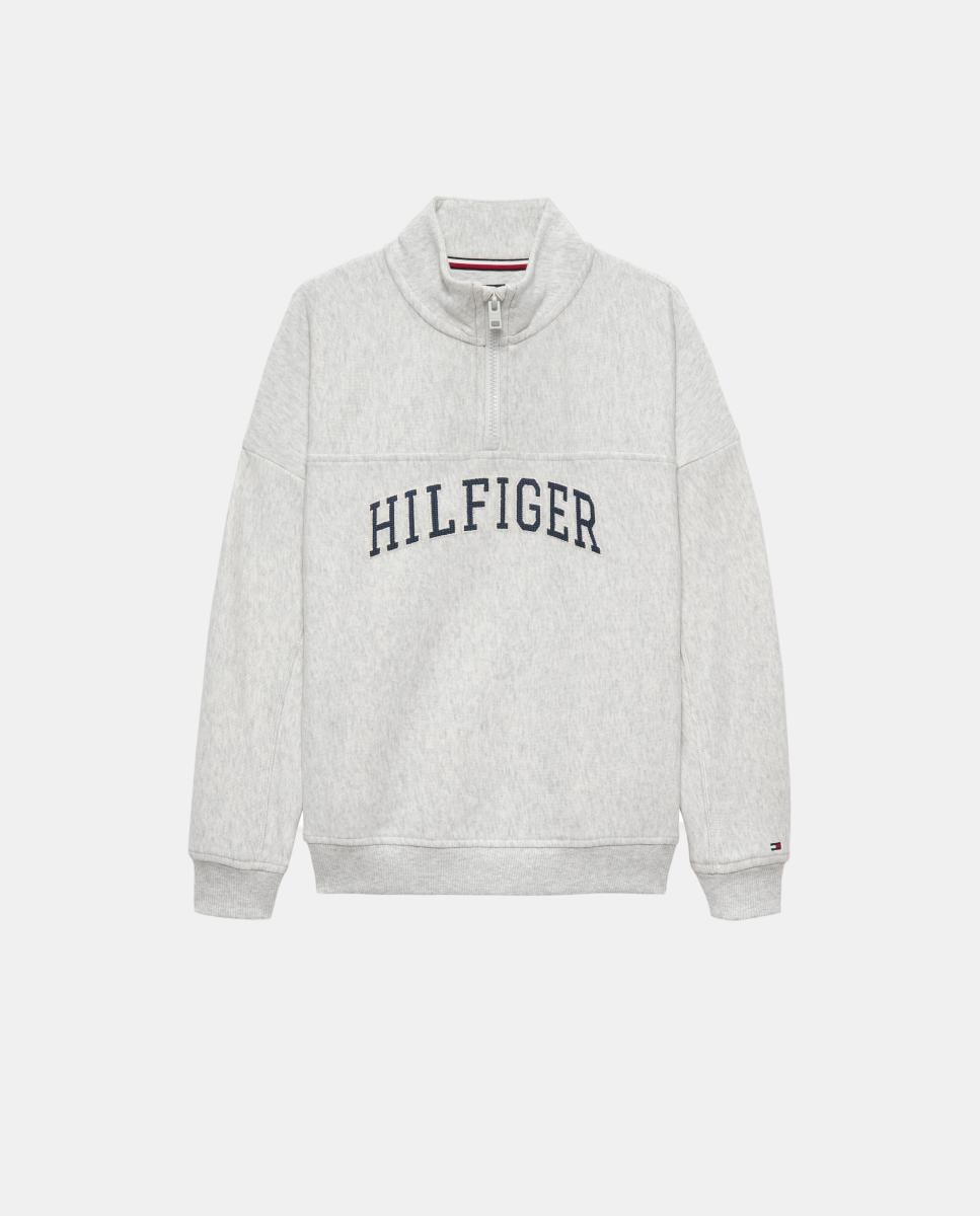 Sweatshirt com Meio Fecho de Correr e Logótipo em Contraste Cinzento-1