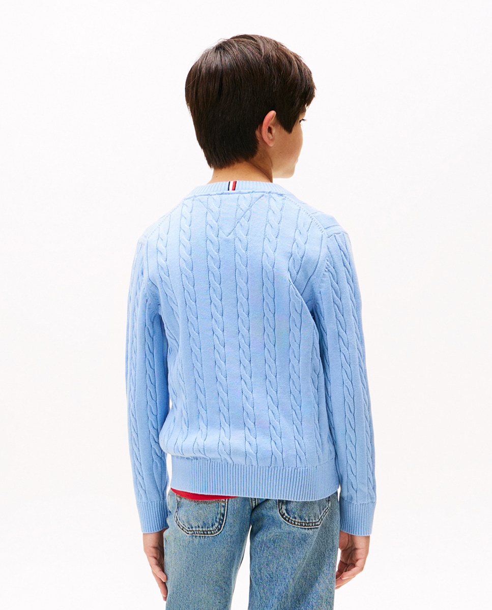 Camisola de Malha do Cabo com Gola Redonda Azul-2