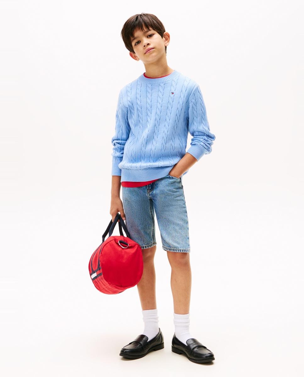 Camisola de Malha do Cabo com Gola Redonda Azul-4