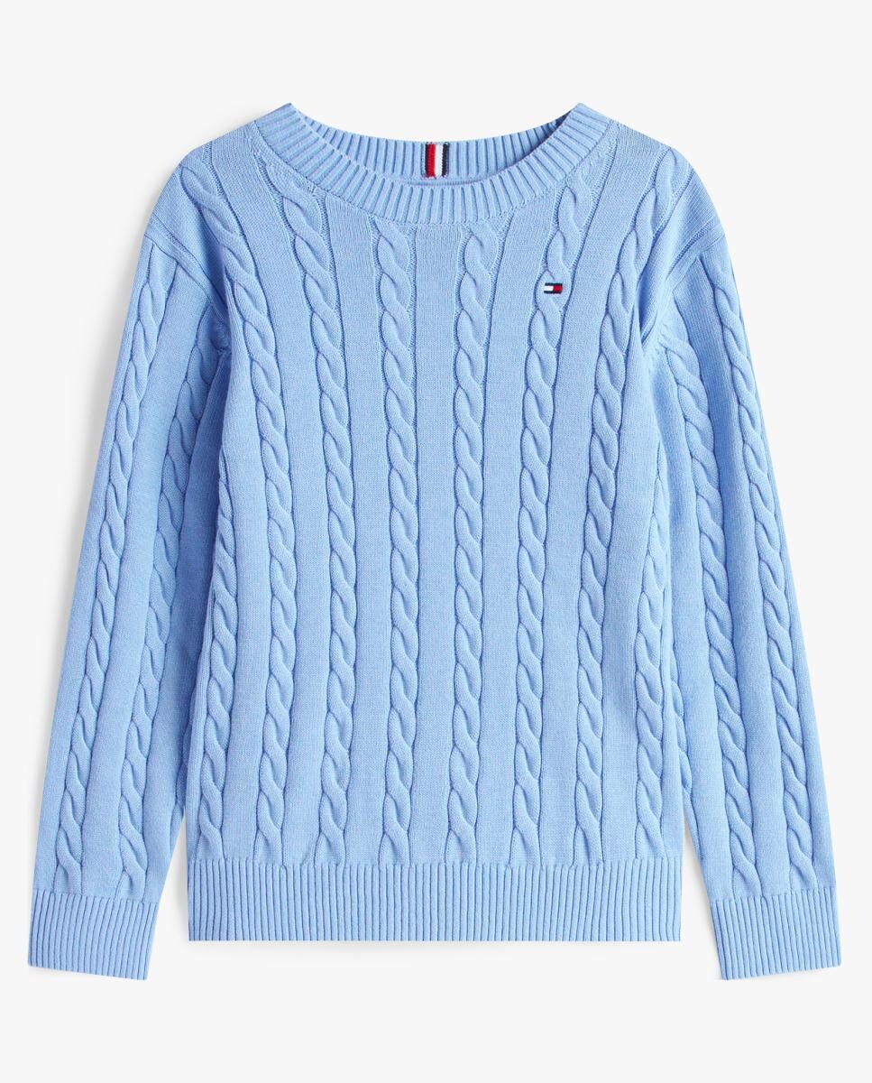 Camisola de Malha do Cabo com Gola Redonda Azul-5