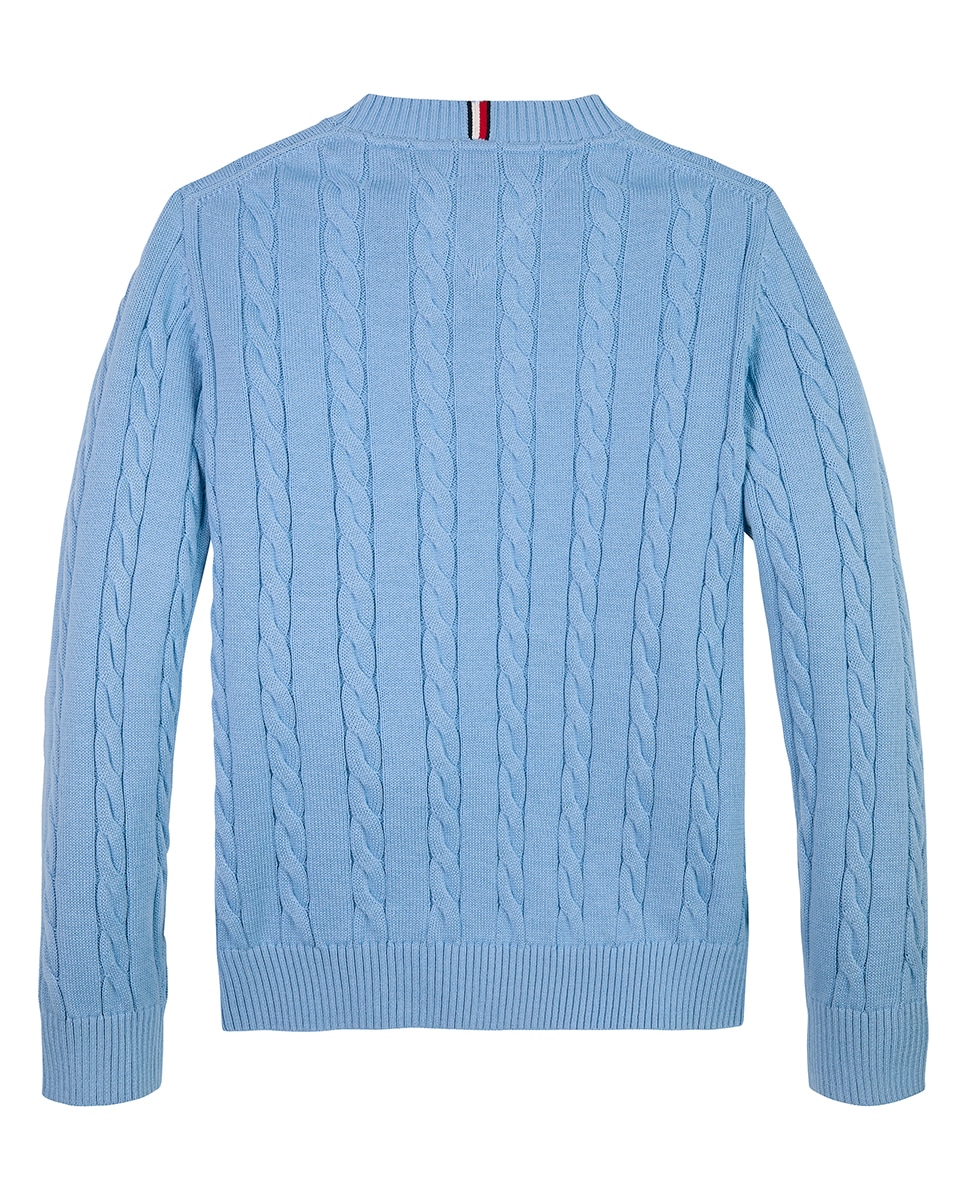 Camisola de Malha do Cabo com Gola Redonda Azul-6