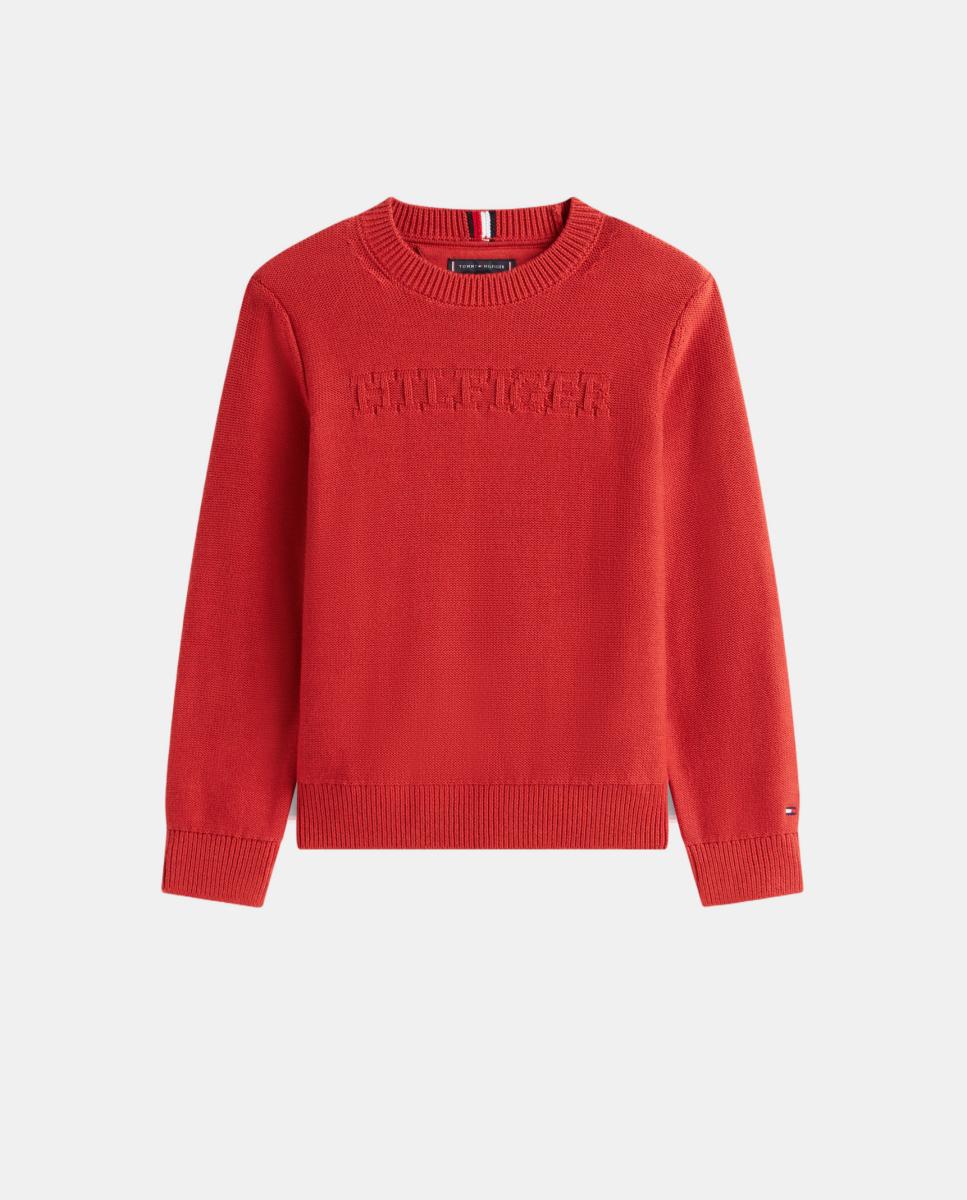 Camisola de Malha com Logótipo Atonal Vermelho-5