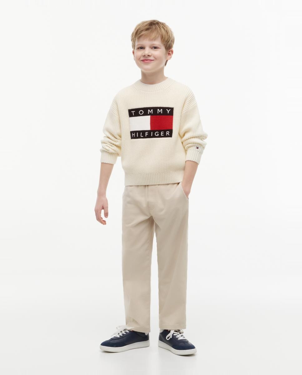 Camisola de Malha com Logótipo de Bandeira Tommy Hilfiger Branco-4