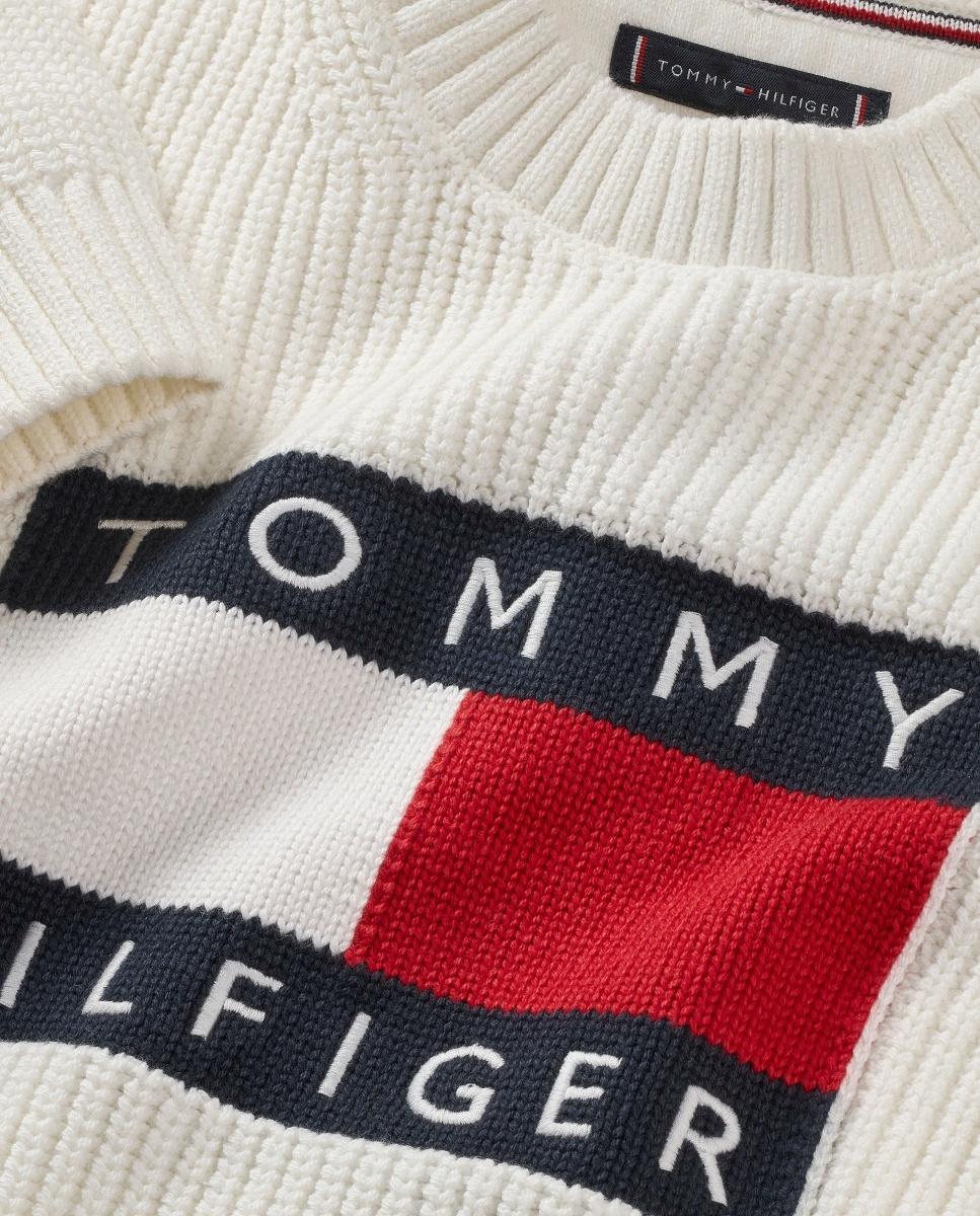 Camisola de Malha com Logótipo de Bandeira Tommy Hilfiger Branco-7