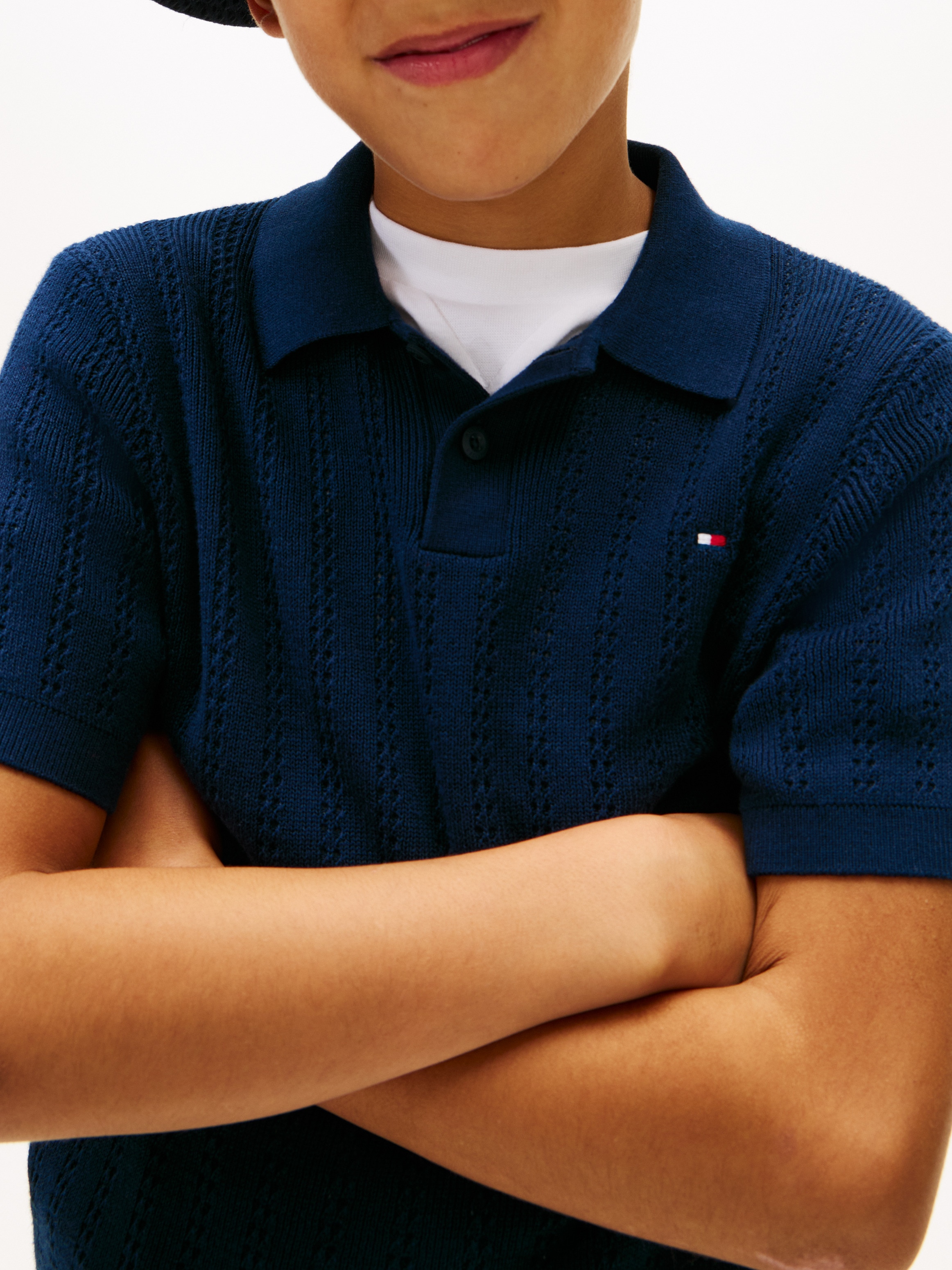 Camisola de Malha Tipo Polo com Malha Aberta Tommy Hilfiger Azul-3