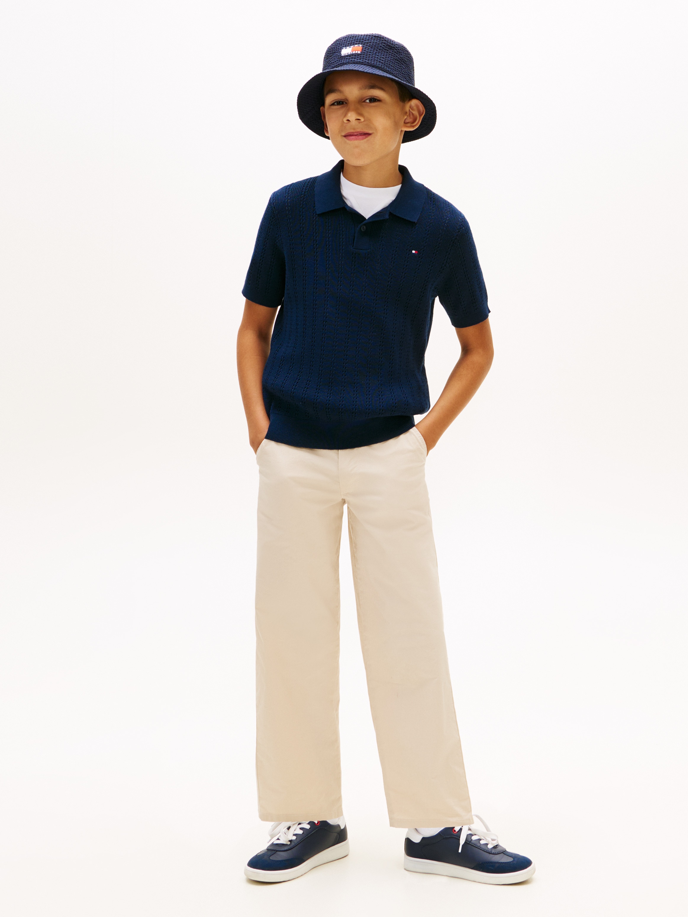Camisola de Malha Tipo Polo com Malha Aberta Tommy Hilfiger Azul-4