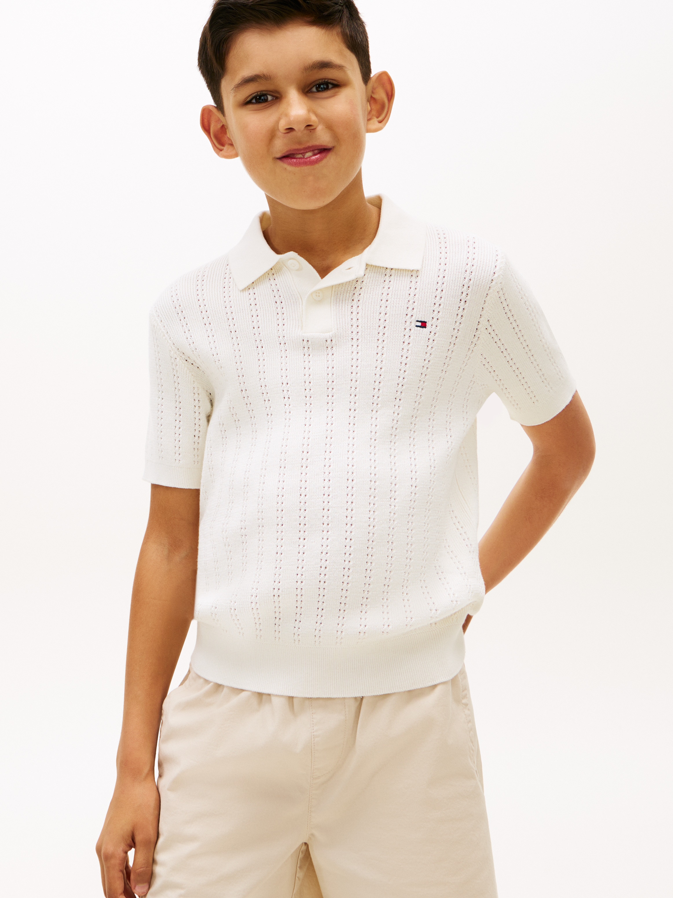 Jersey polo de niño de punto abierto - Tommy Hilfiger - Blanco Blanco-1