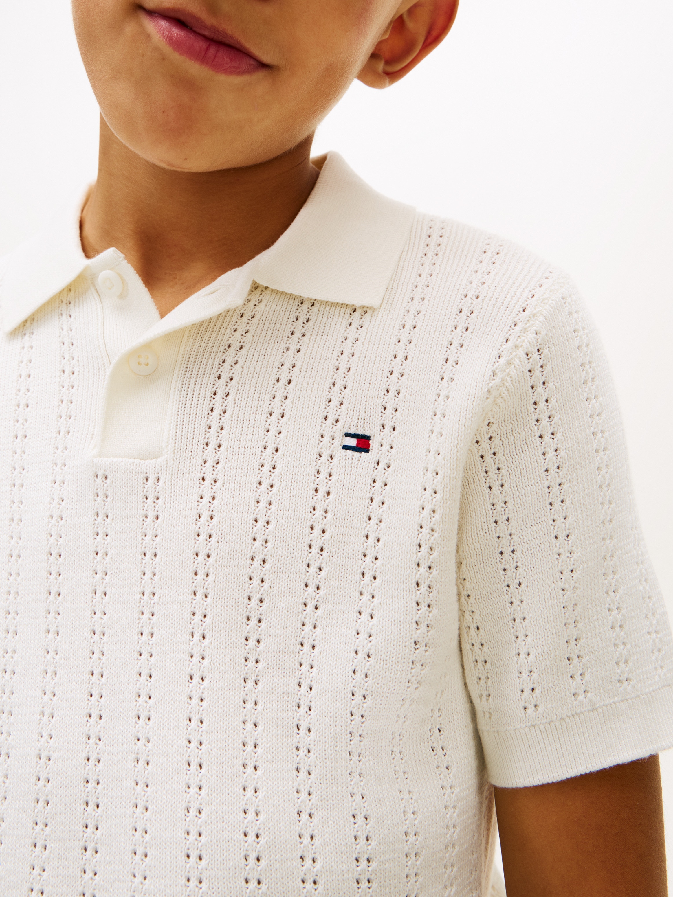 Jersey polo de niño de punto abierto - Tommy Hilfiger - Blanco Blanco-3