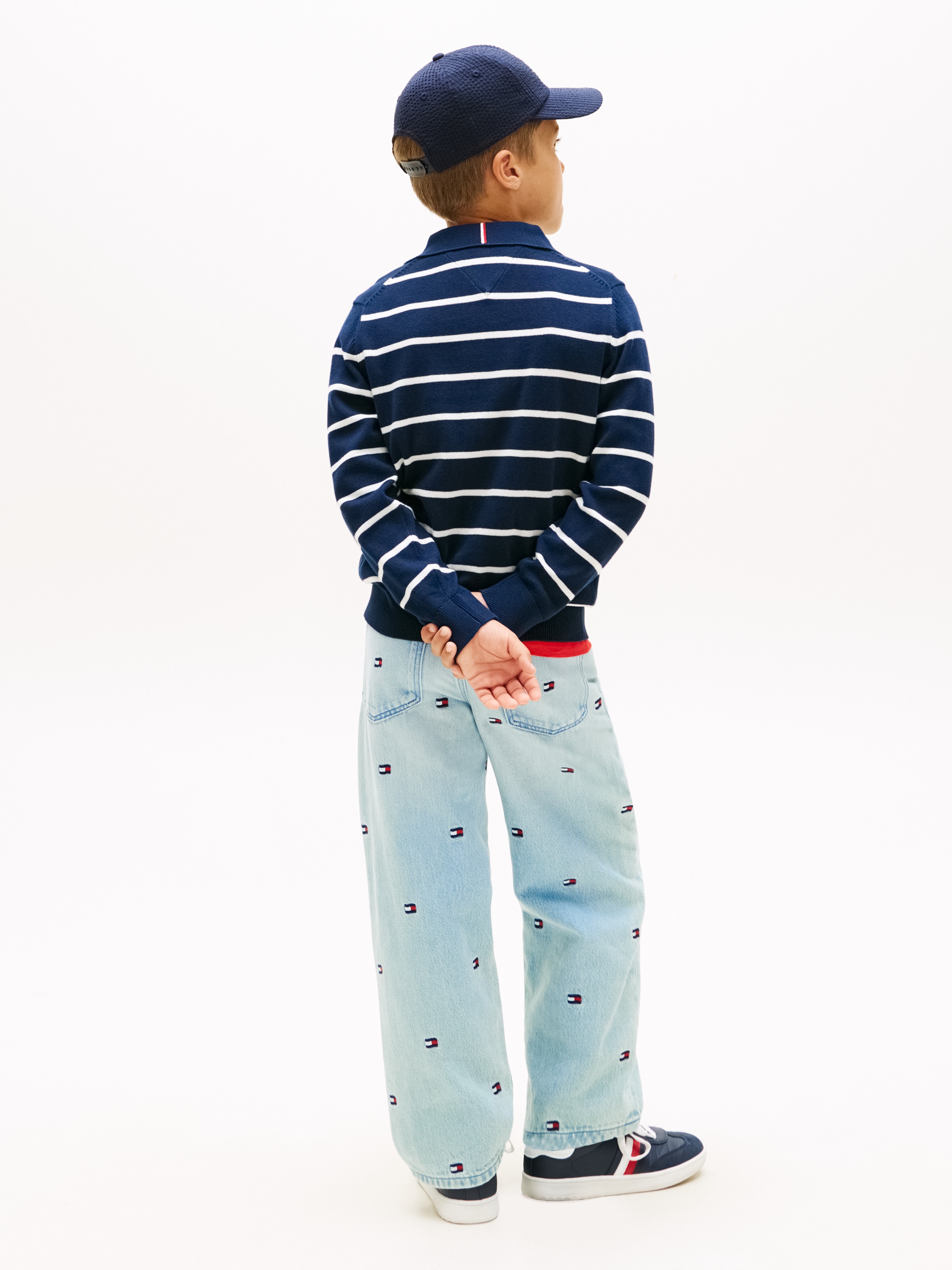 Camisola de Malha às Riscas com Colarinho de Polo Tommy Hilfiger Azul-2