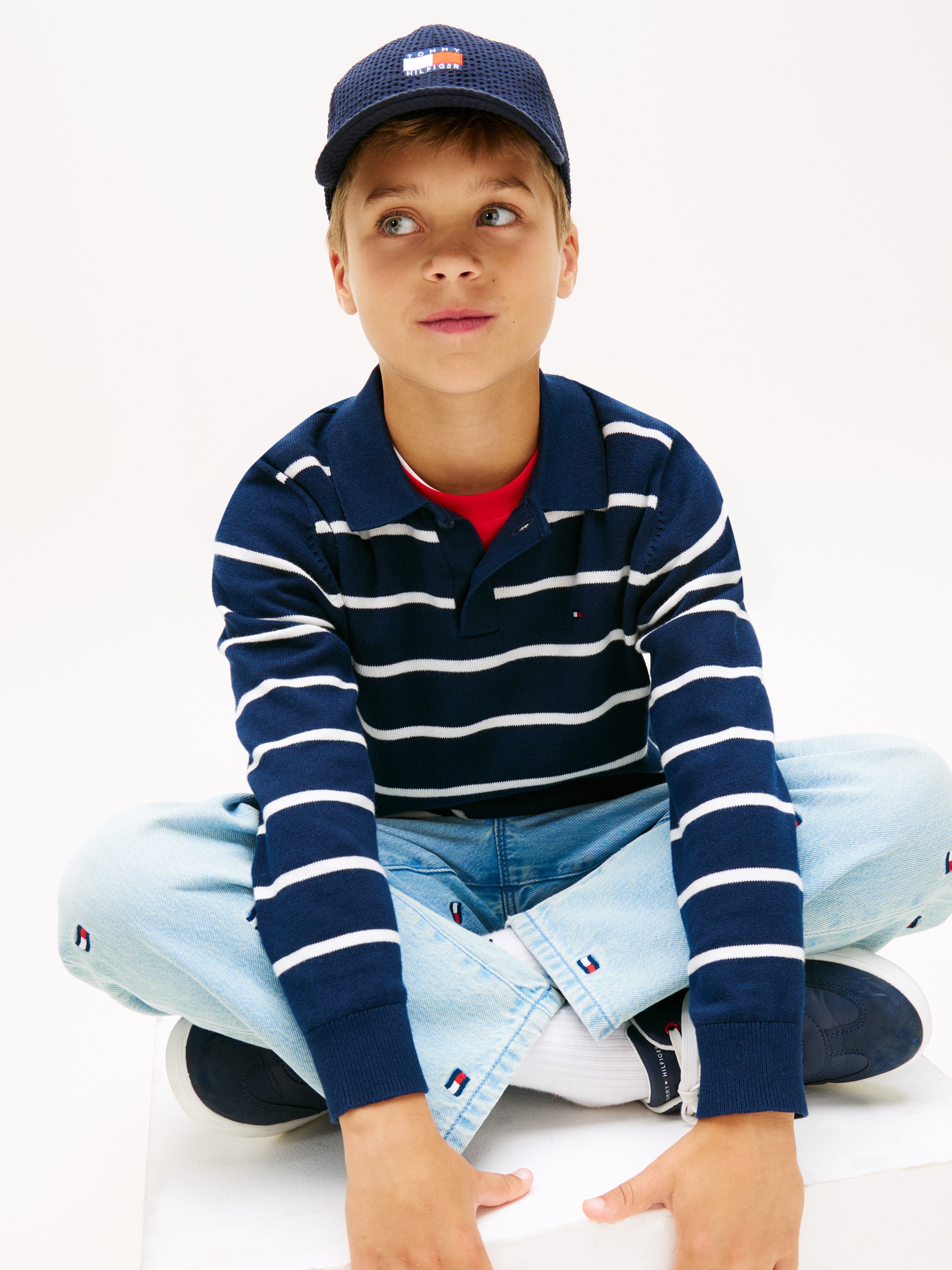 Camisola de Malha às Riscas com Colarinho de Polo Tommy Hilfiger Azul-3