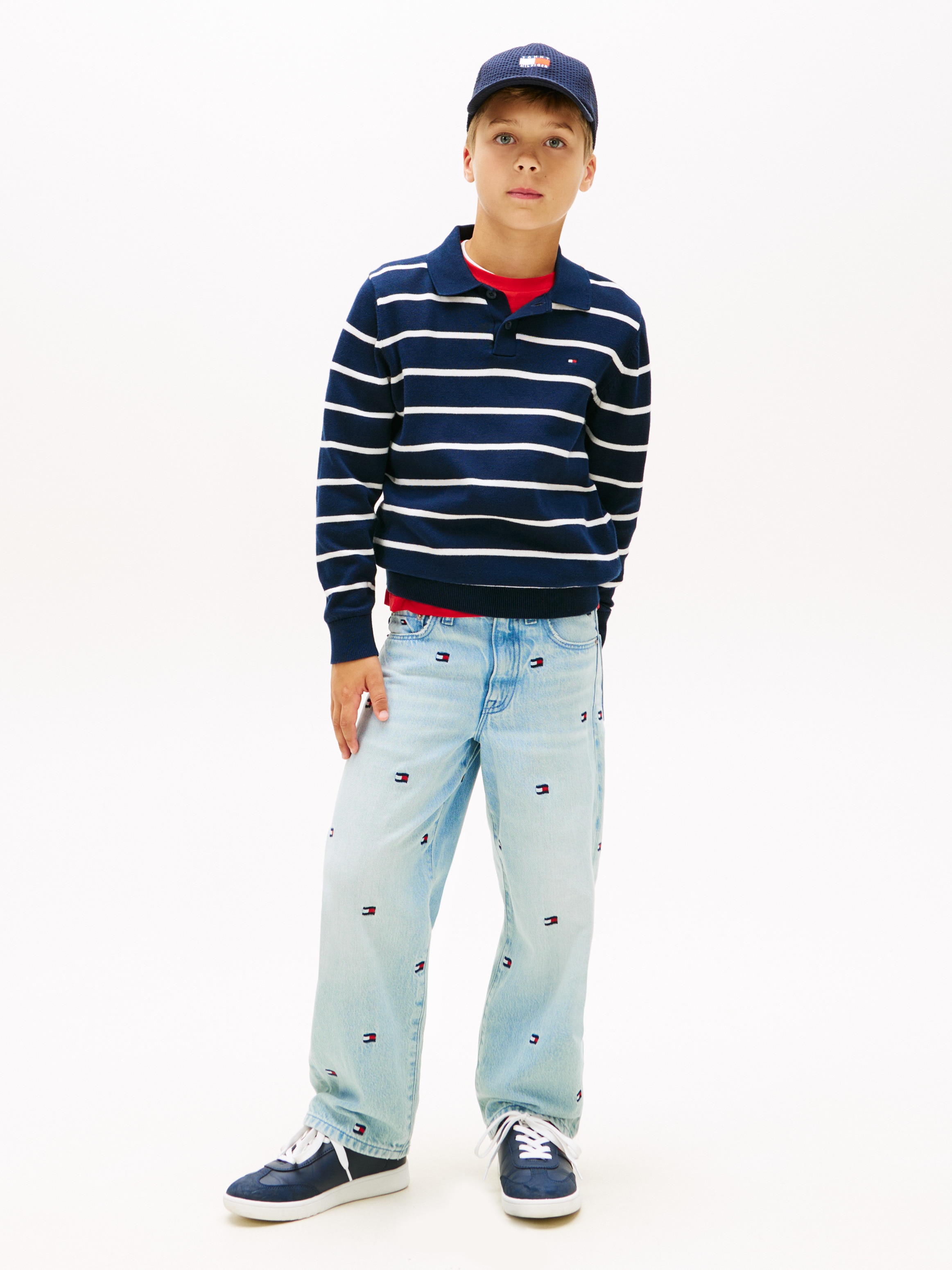 Camisola de Malha às Riscas com Colarinho de Polo Tommy Hilfiger Azul-4