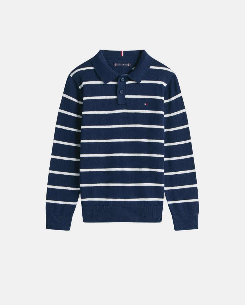Camisola de Malha às Riscas com Colarinho de Polo Tommy Hilfiger Azul-5