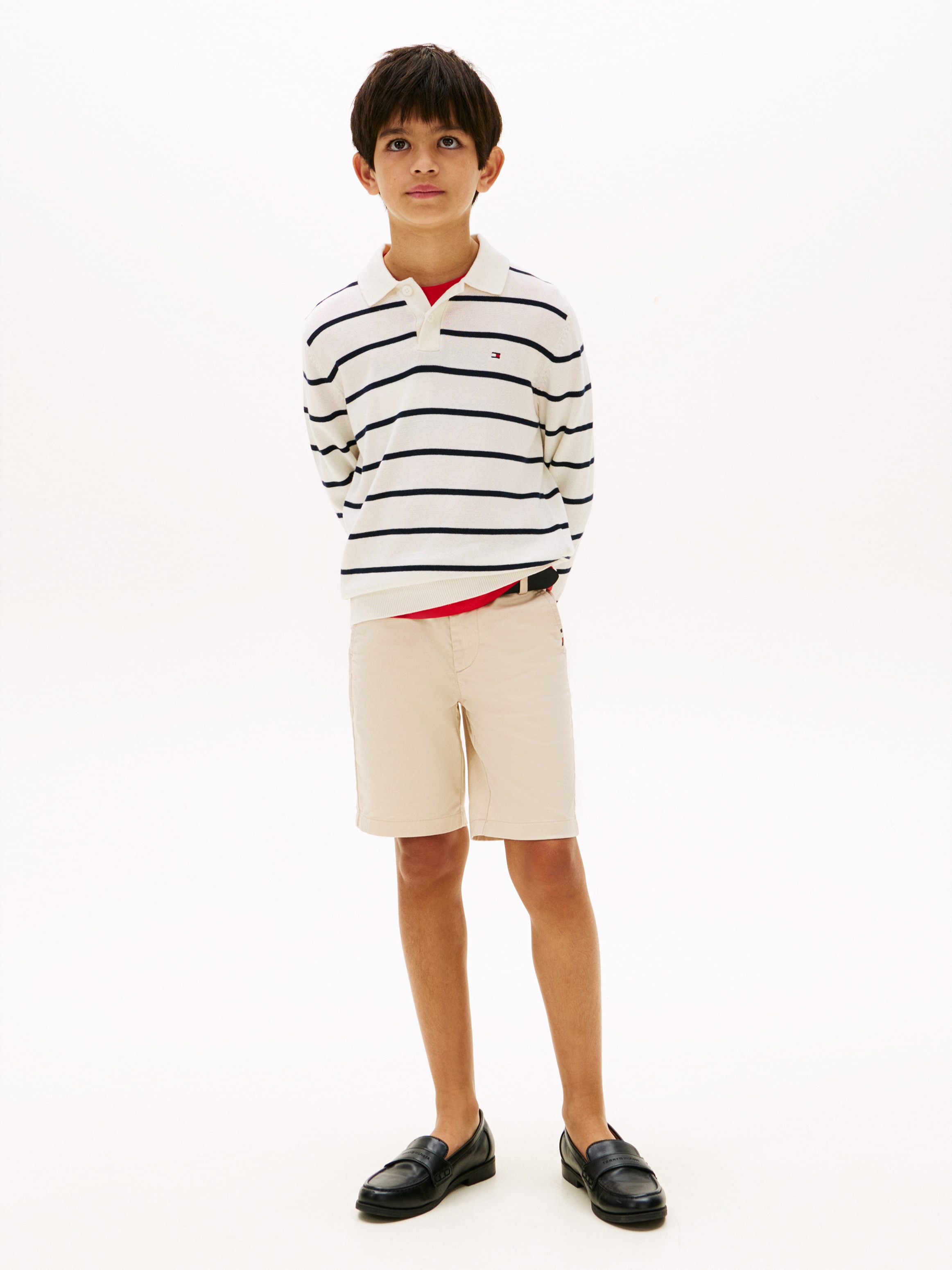 Camisola de Malha às Riscas com Colarinho de Polo Tommy Hilfiger Branco-4