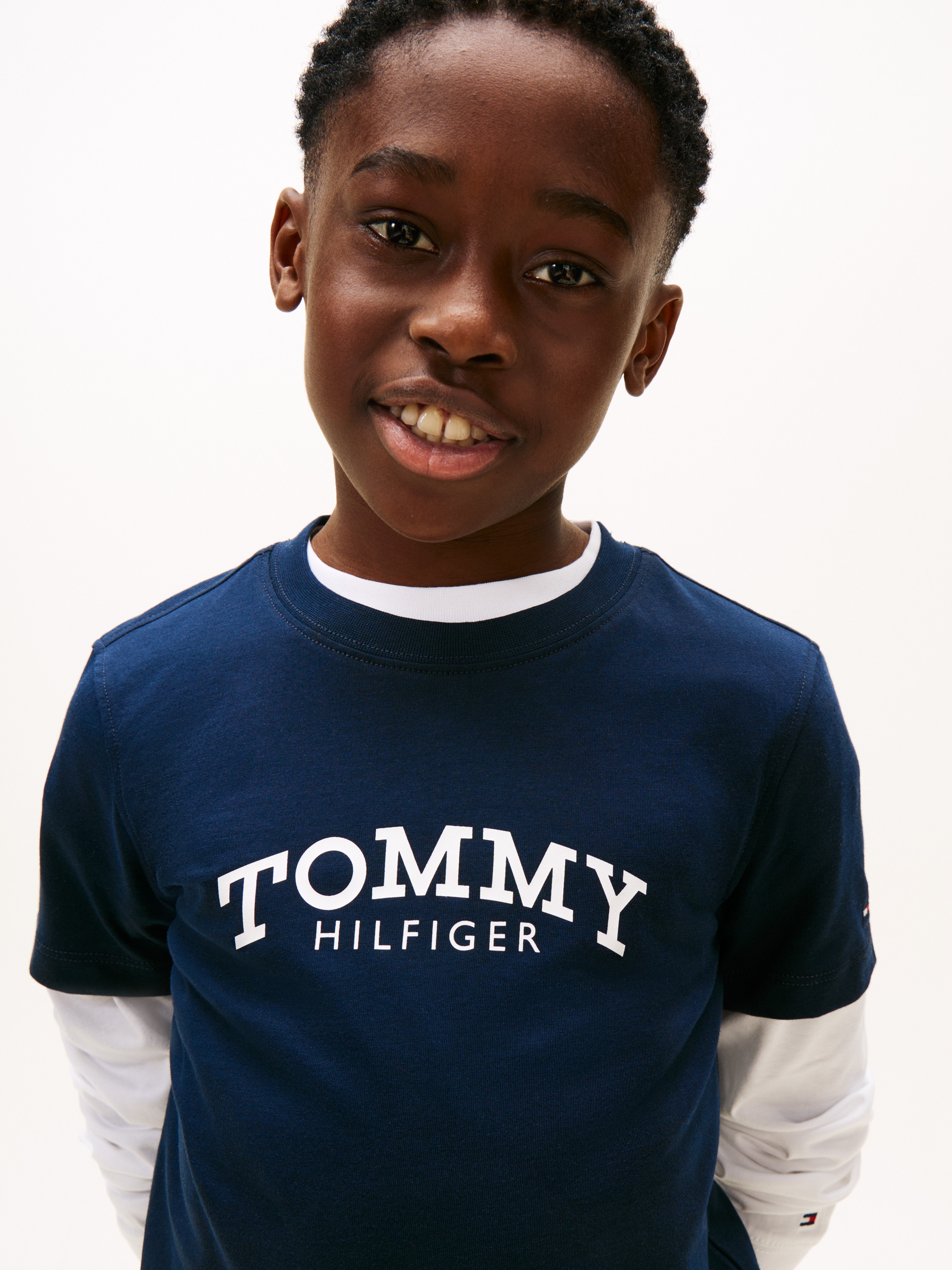 T-shirt de Manga Curta e Logótipo à Frente Tommy Hilfiger Azul-3