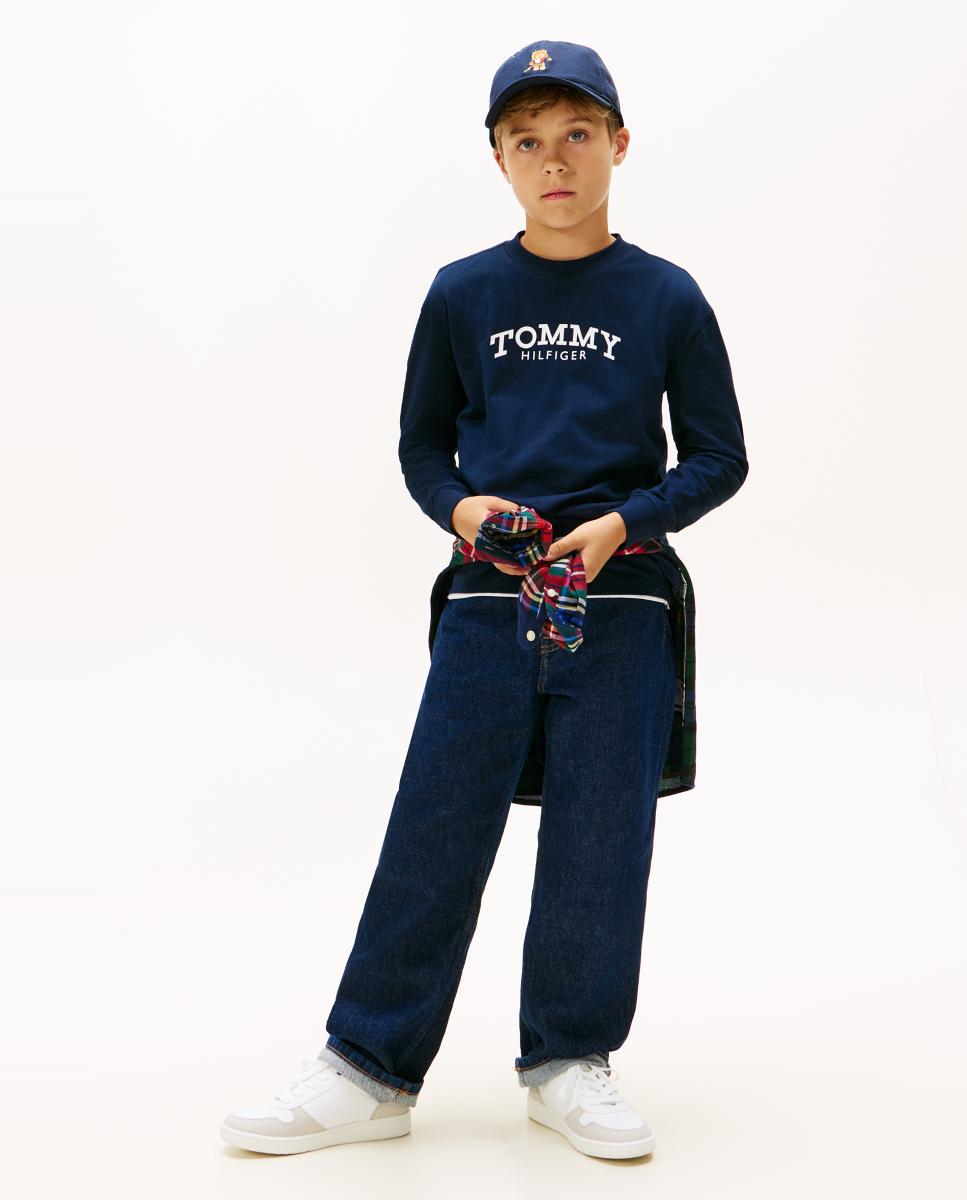 Camisola de Manga Comprida e Logótipo à Frente Tommy Hilfiger Azul-4