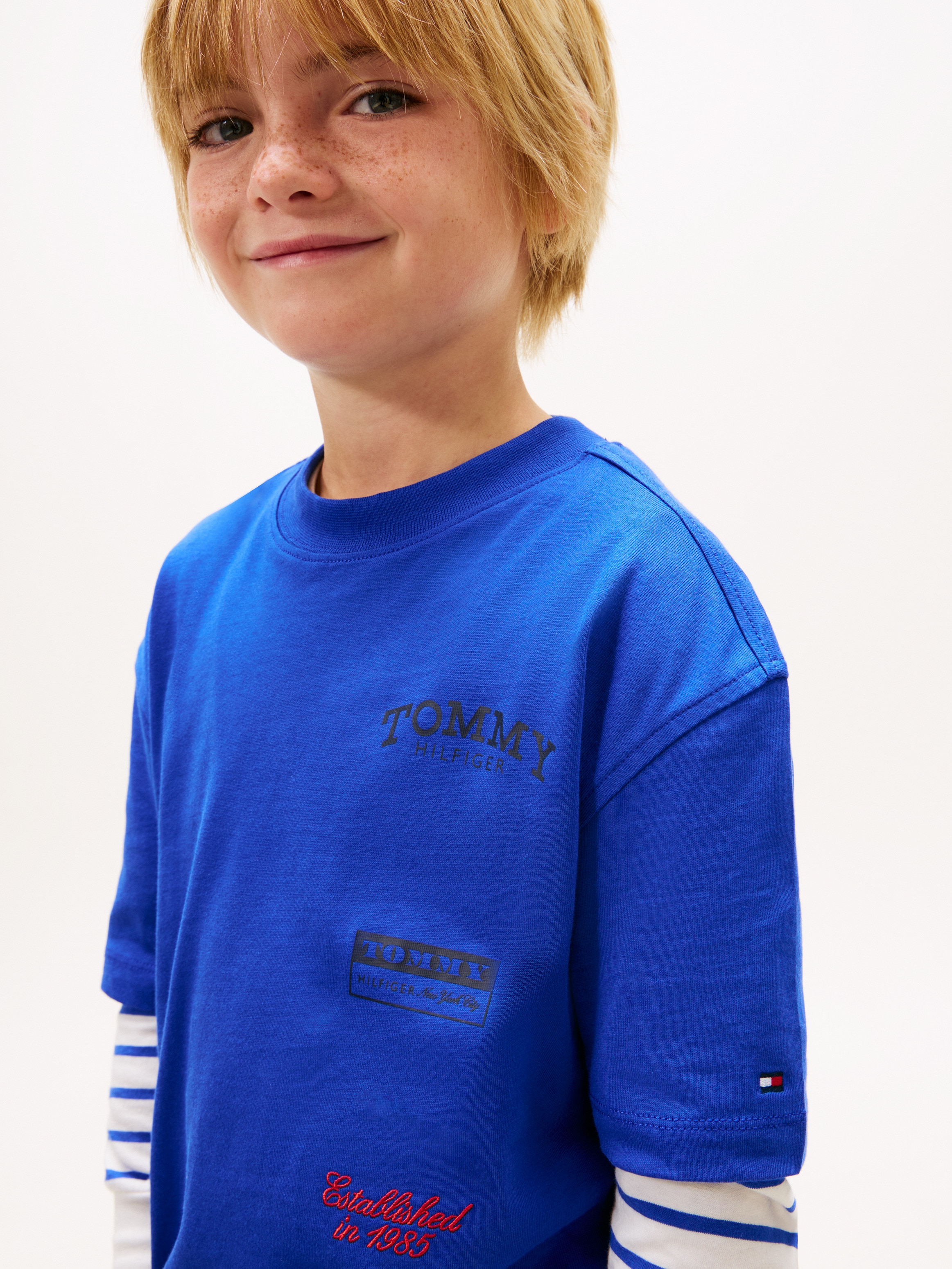 T-shirt com Estampado à Frente e Atrás Tommy Hilfiger Azul-3
