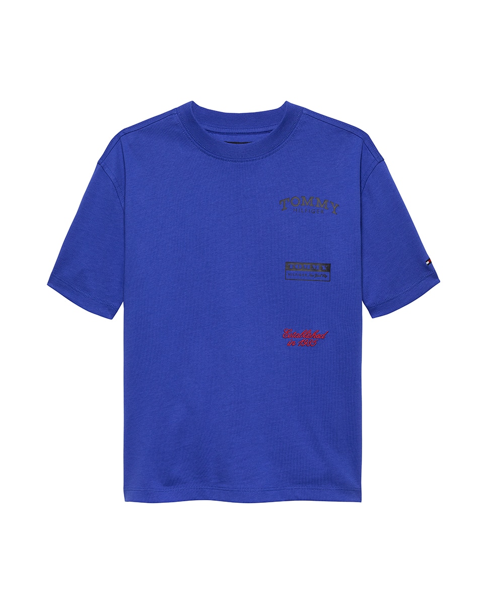 T-shirt com Estampado à Frente e Atrás Tommy Hilfiger Azul-5
