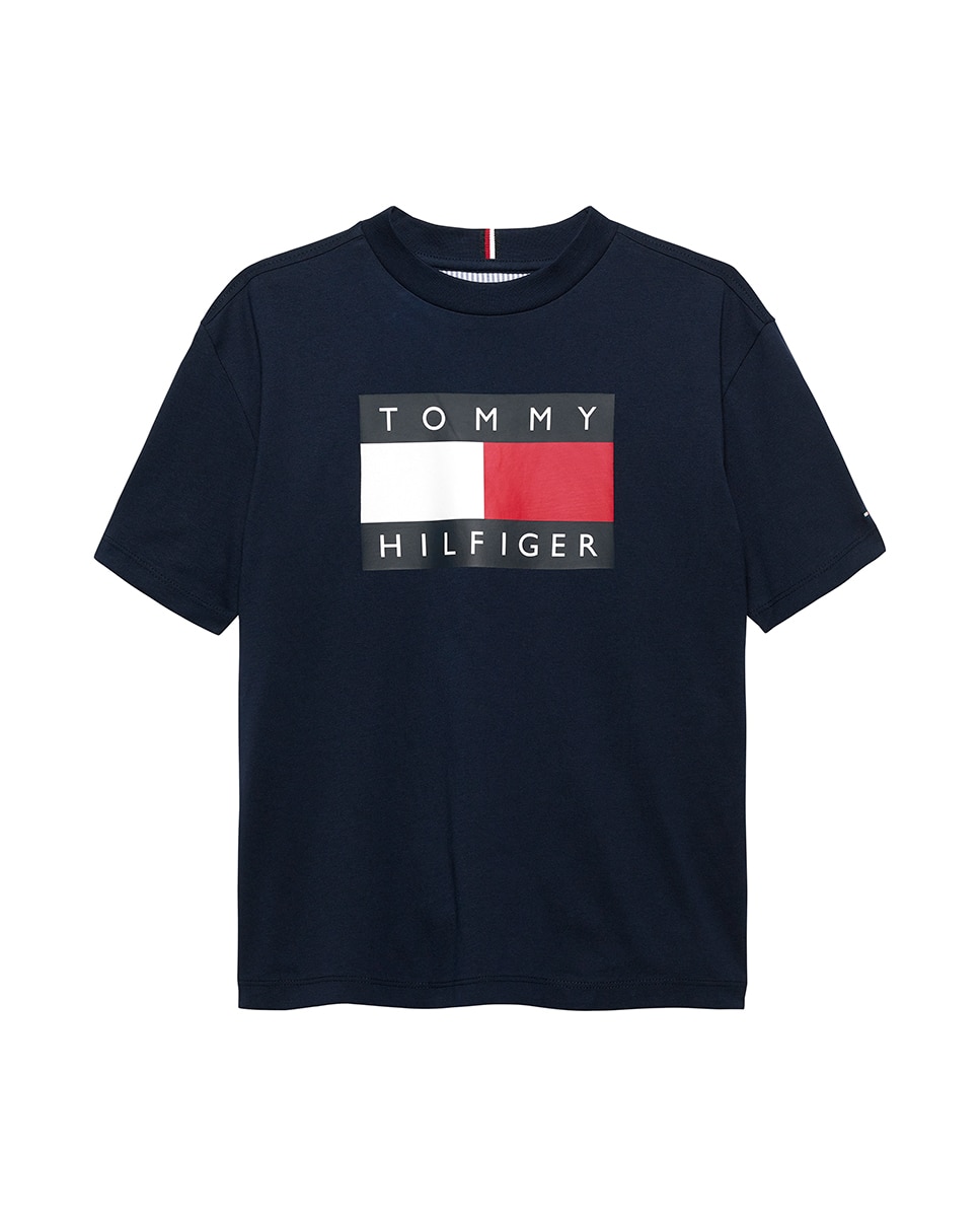 T-shirt com Logótipo de Bandeira à Frente Tommy Hilfiger Azul-5