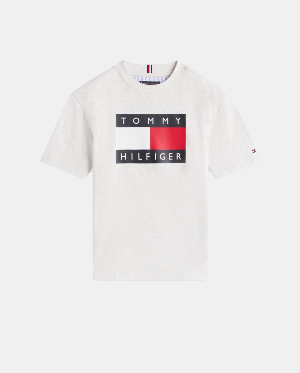 T-shirt com Logótipo de Bandeira à Frente Tommy Hilfiger Cinzento-5