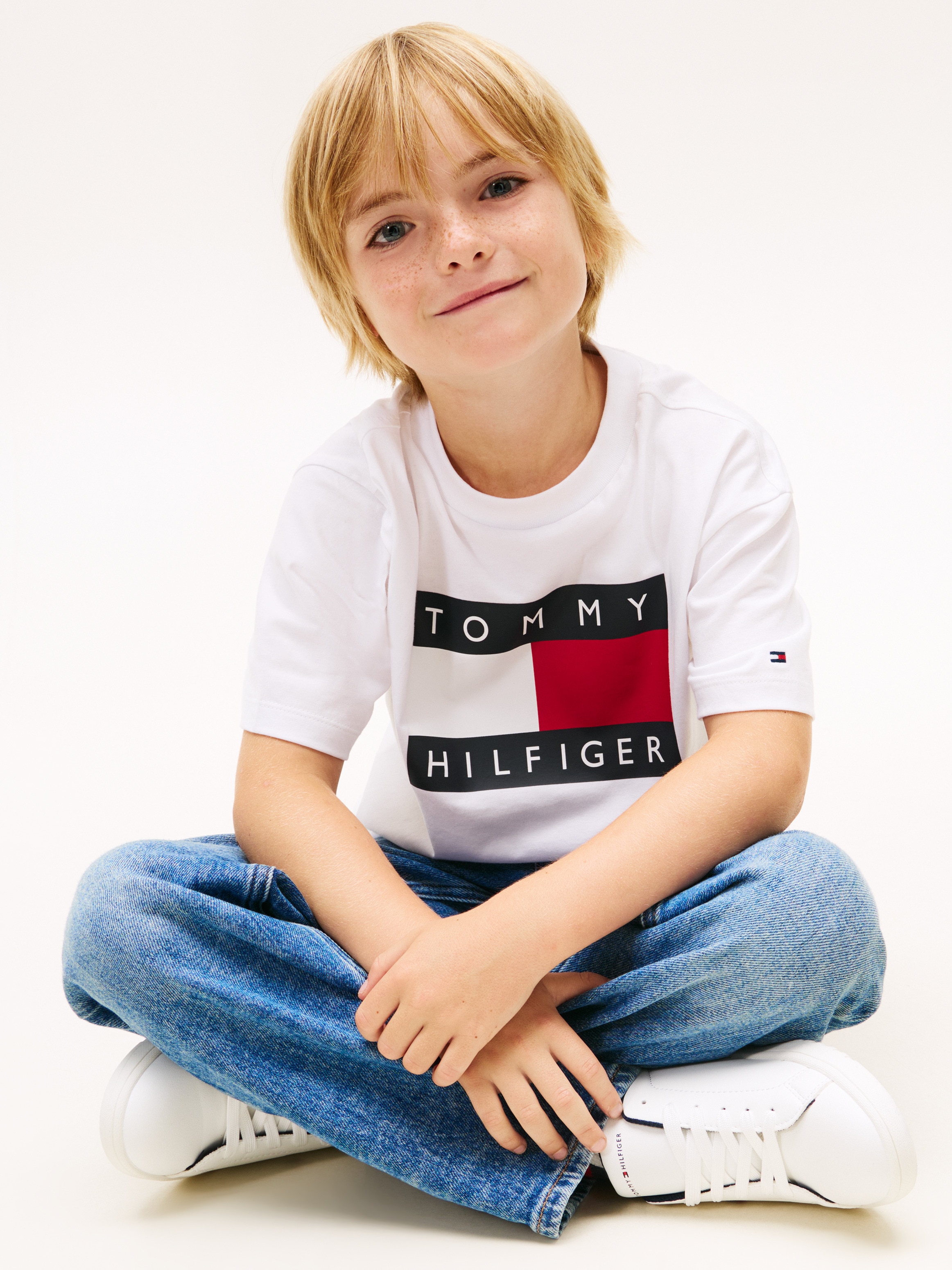 T-shirt com Logótipo de Bandeira à Frente Tommy Hilfiger Branco-3