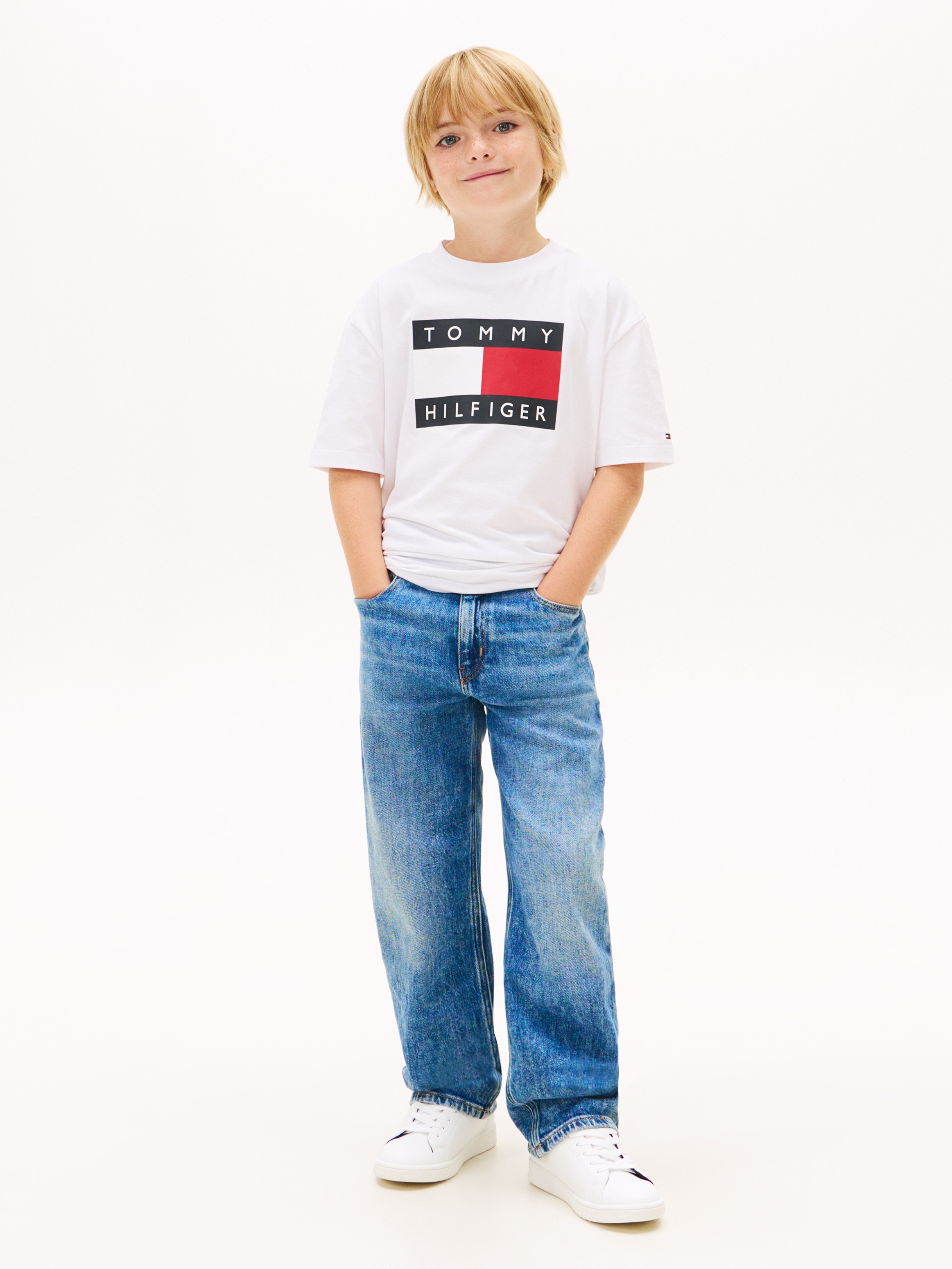 T-shirt com Logótipo de Bandeira à Frente Tommy Hilfiger Branco-4