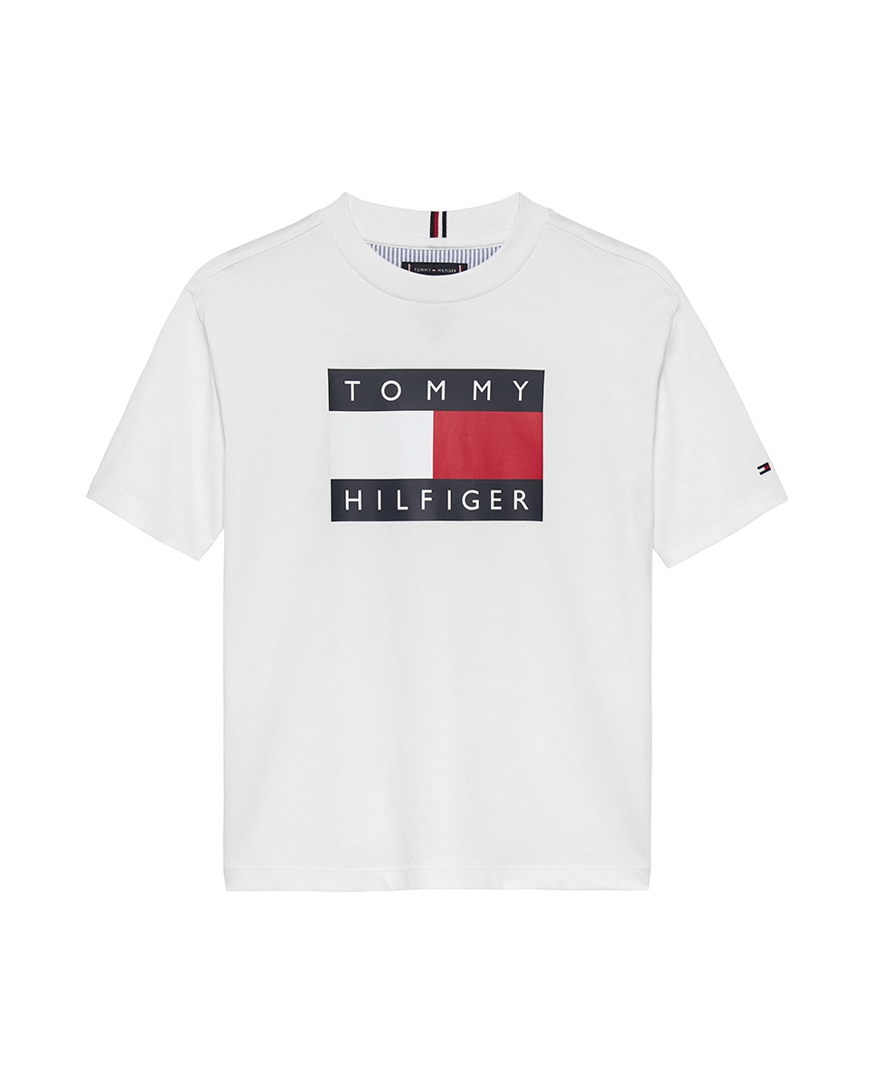 T-shirt com Logótipo de Bandeira à Frente Tommy Hilfiger Branco-5