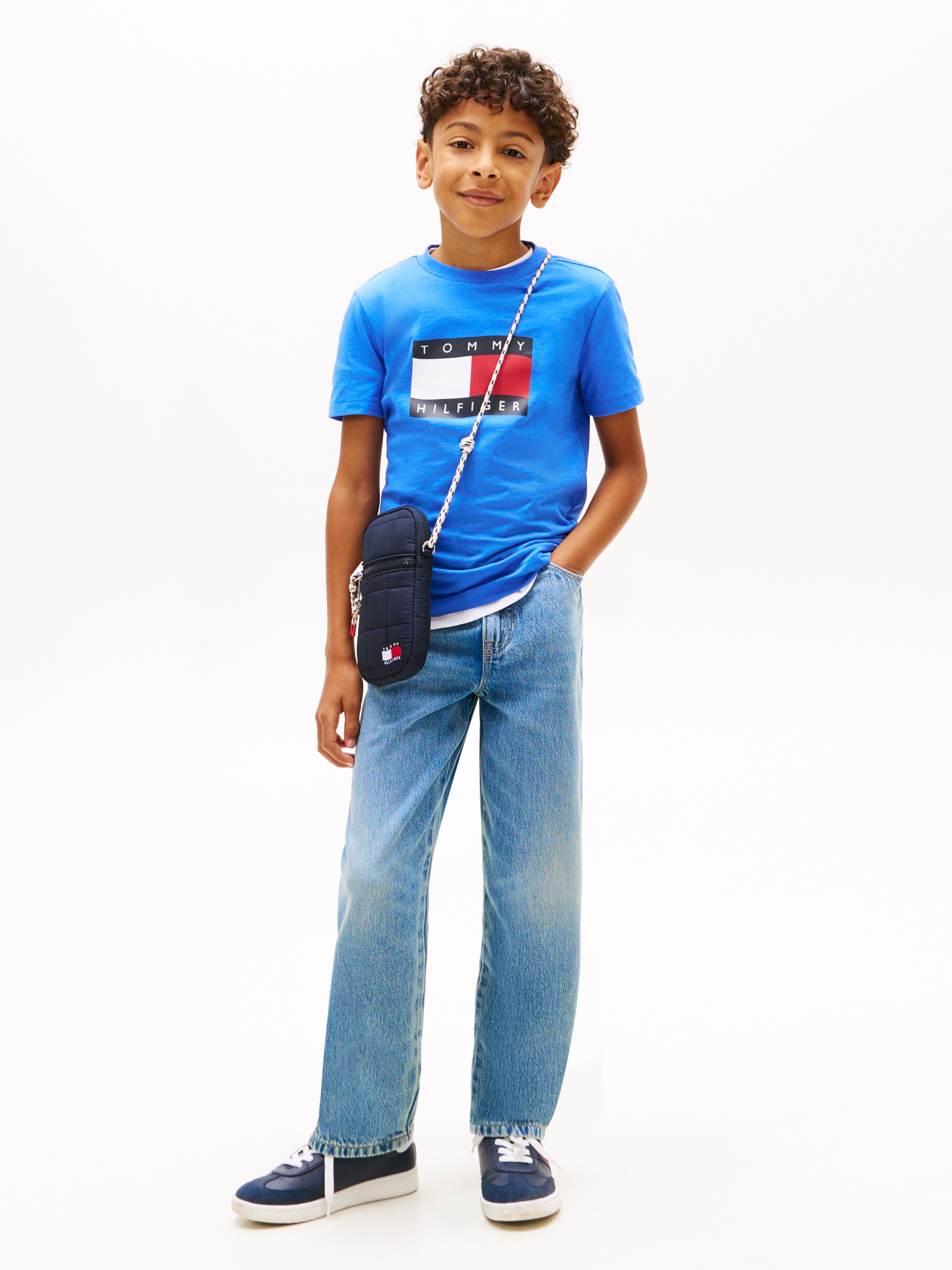 T-shirt com Bandeira da Marca no Peito Tommy Hilfiger Azul-4