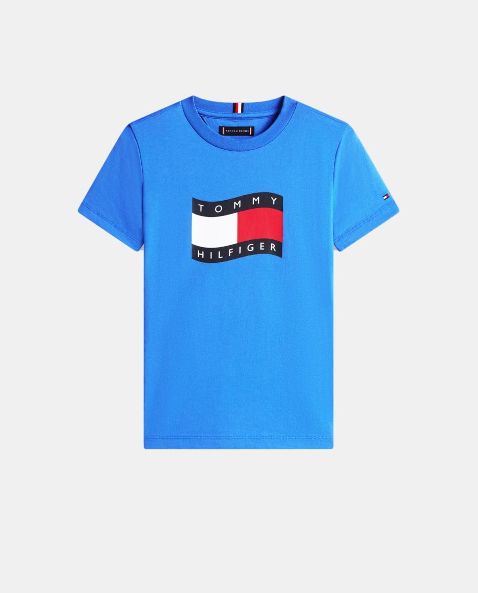 T-shirt com Bandeira da Marca no Peito Tommy Hilfiger Azul-5