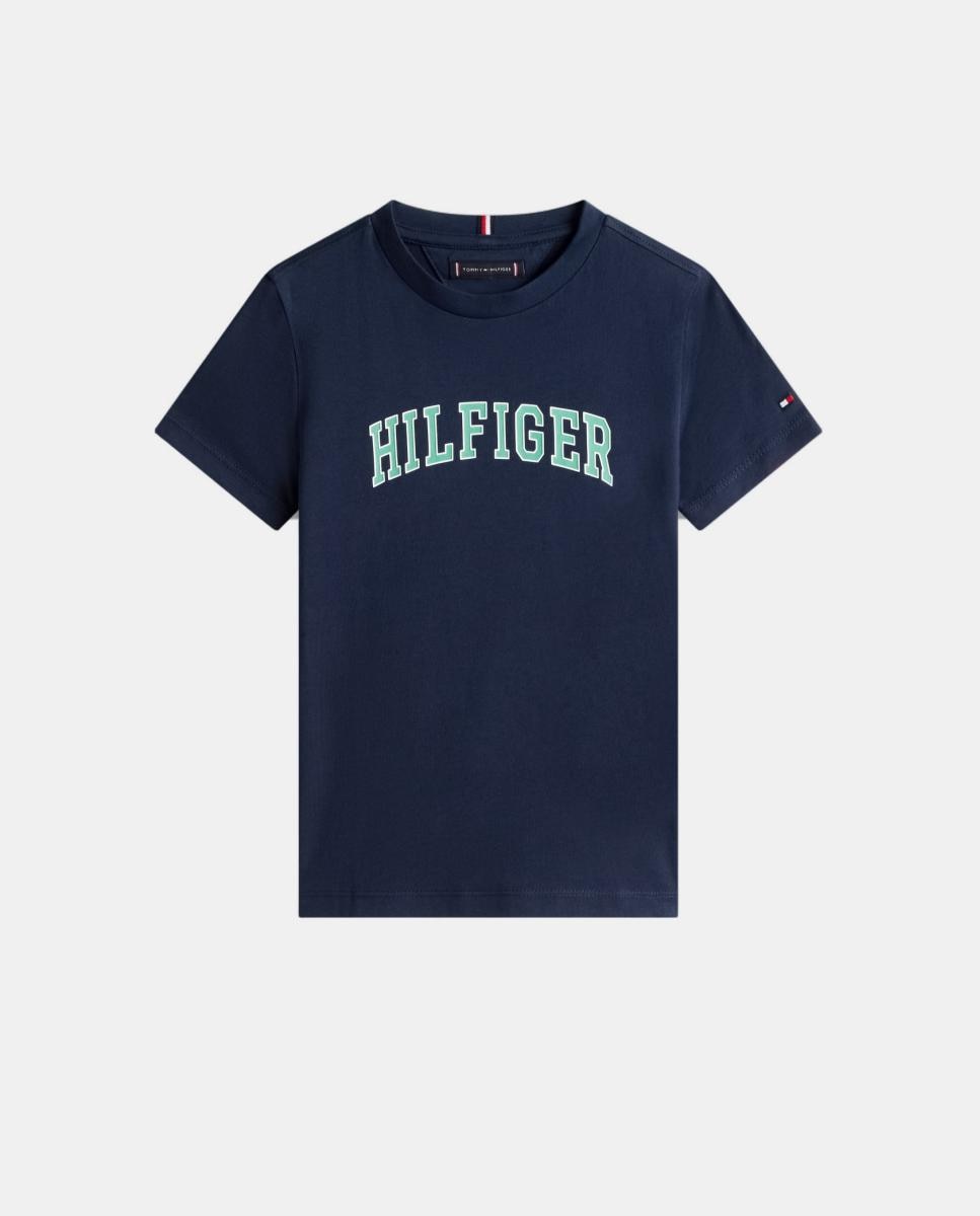 T-shirt com Logótipo em Contraste à Frente Tommy Hilfiger Azul-5