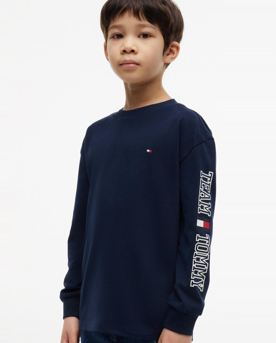 Camisola de Manga Comprida com Logótipo na Manga Azul-3