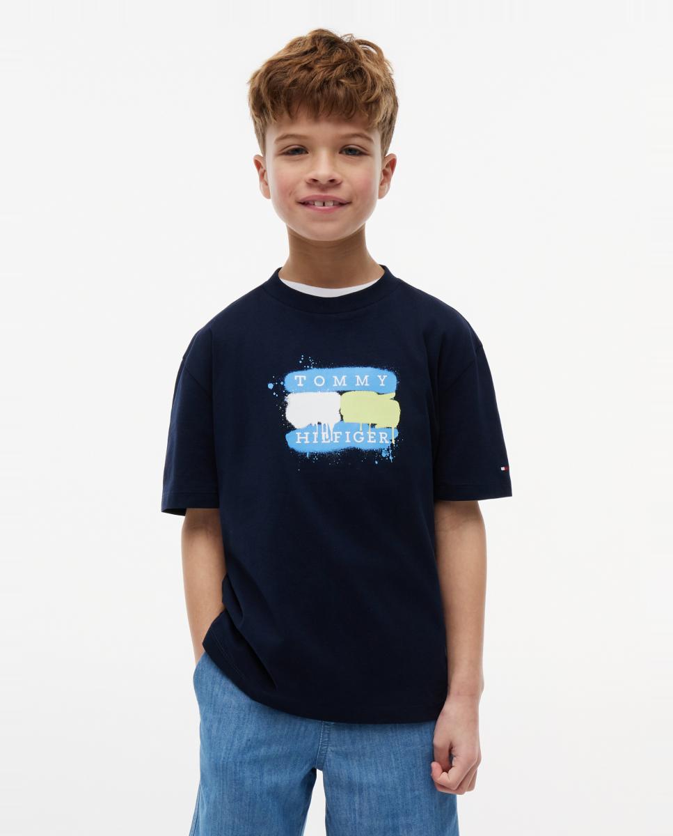Camiseta de niño de manga corta con logo frontal - Tommy Hilfiger - Azul Azul-1