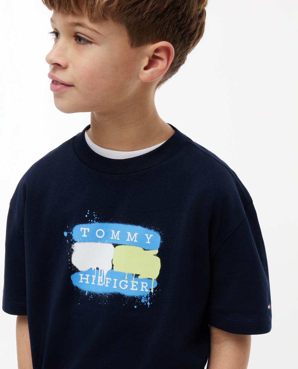 Camiseta de niño de manga corta con logo frontal - Tommy Hilfiger - Azul Azul-3