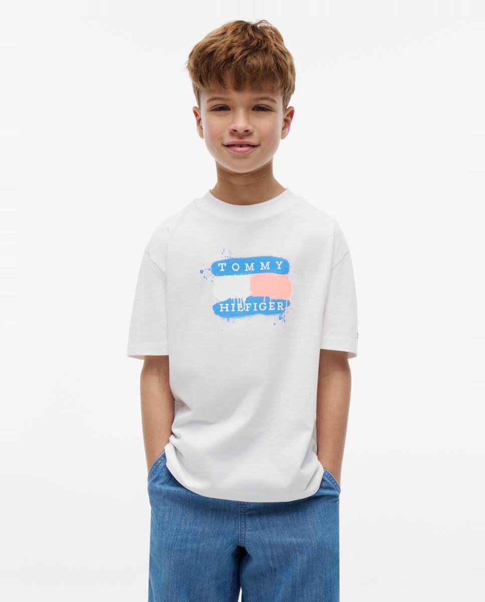 T-shirt de manga curta com logótipo à frente Tommy Hilfiger Branco-1