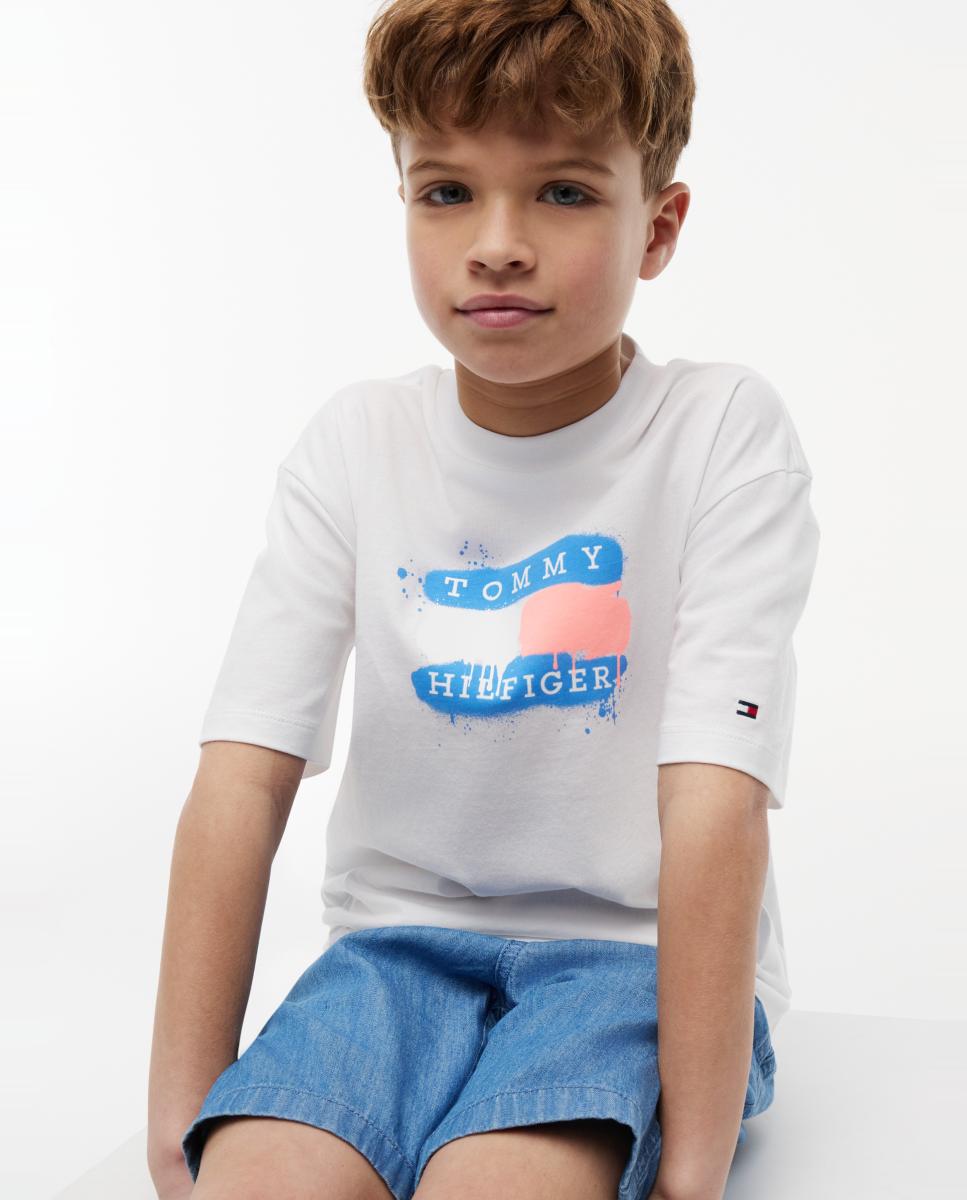 T-shirt de manga curta com logótipo à frente Tommy Hilfiger Branco-3