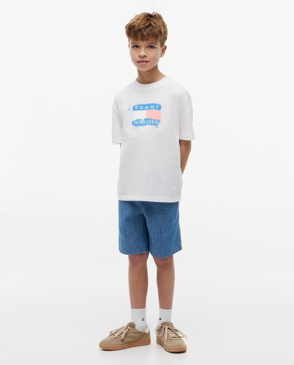 T-shirt de manga curta com logótipo à frente Tommy Hilfiger Branco-4