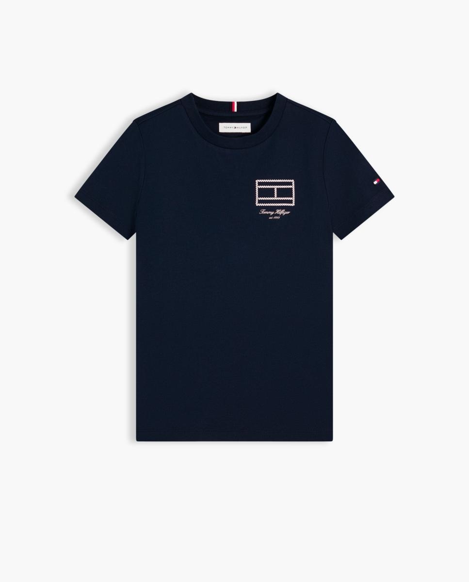 T-shirt de Manga Curta com Logótipo no Peito Azul-5