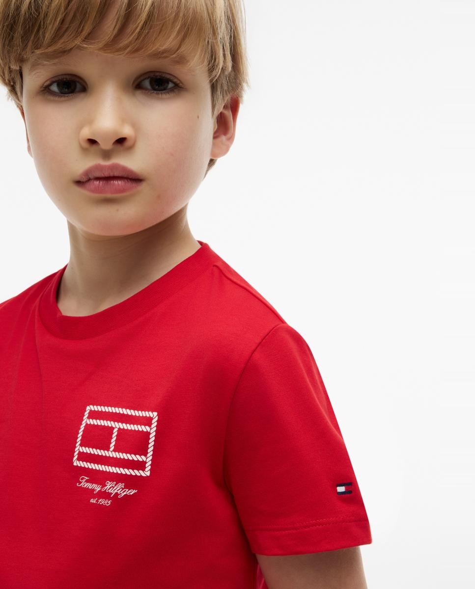 Camiseta de niño de manga corta con logo en el pecho - Tommy Hilfiger - Rojo Rojo-3