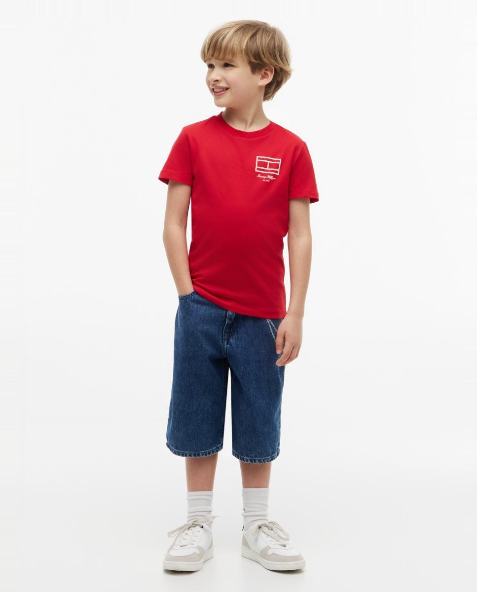 Camiseta de niño de manga corta con logo en el pecho - Tommy Hilfiger - Rojo Rojo-4
