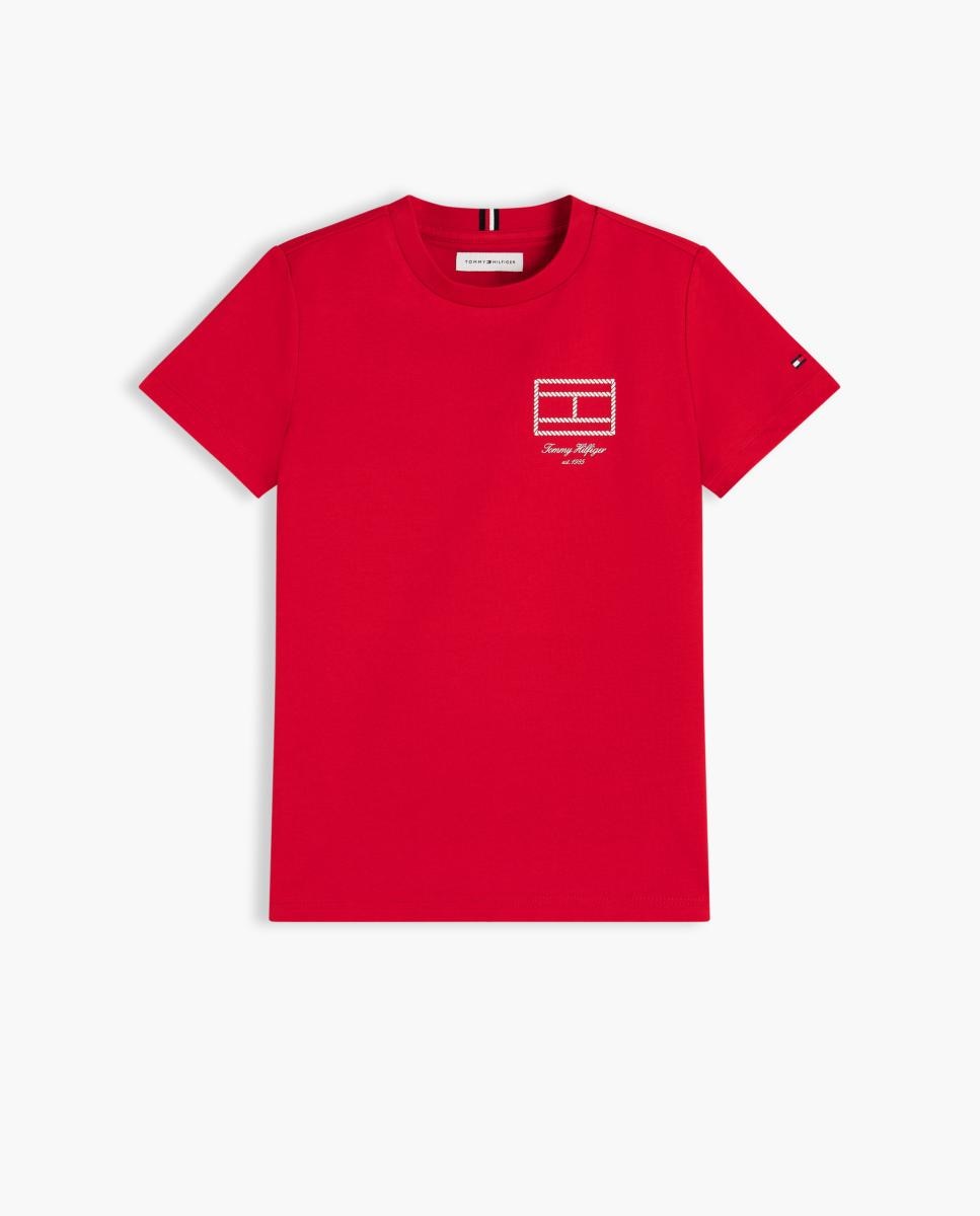 Camiseta de niño de manga corta con logo en el pecho - Tommy Hilfiger - Rojo Rojo-5