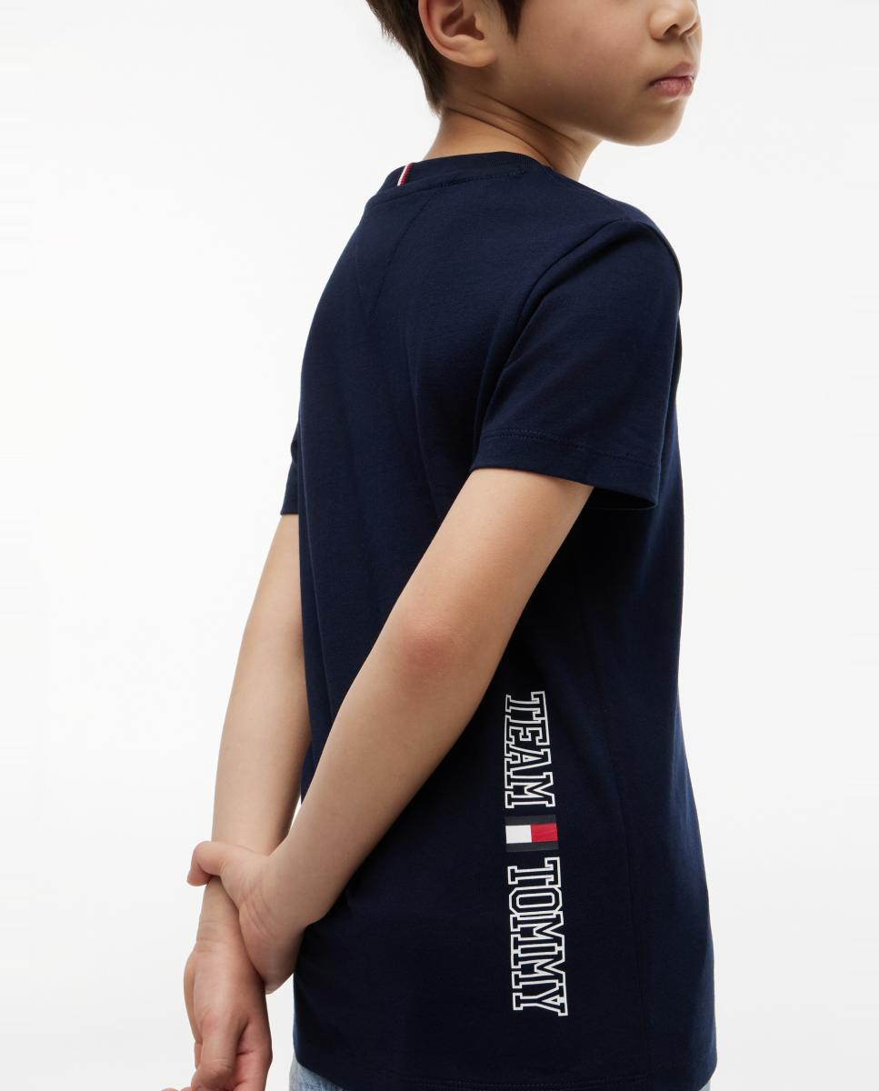 T-shirt de Manga Curta com Logótipo Bordado nas Costas Azul-3